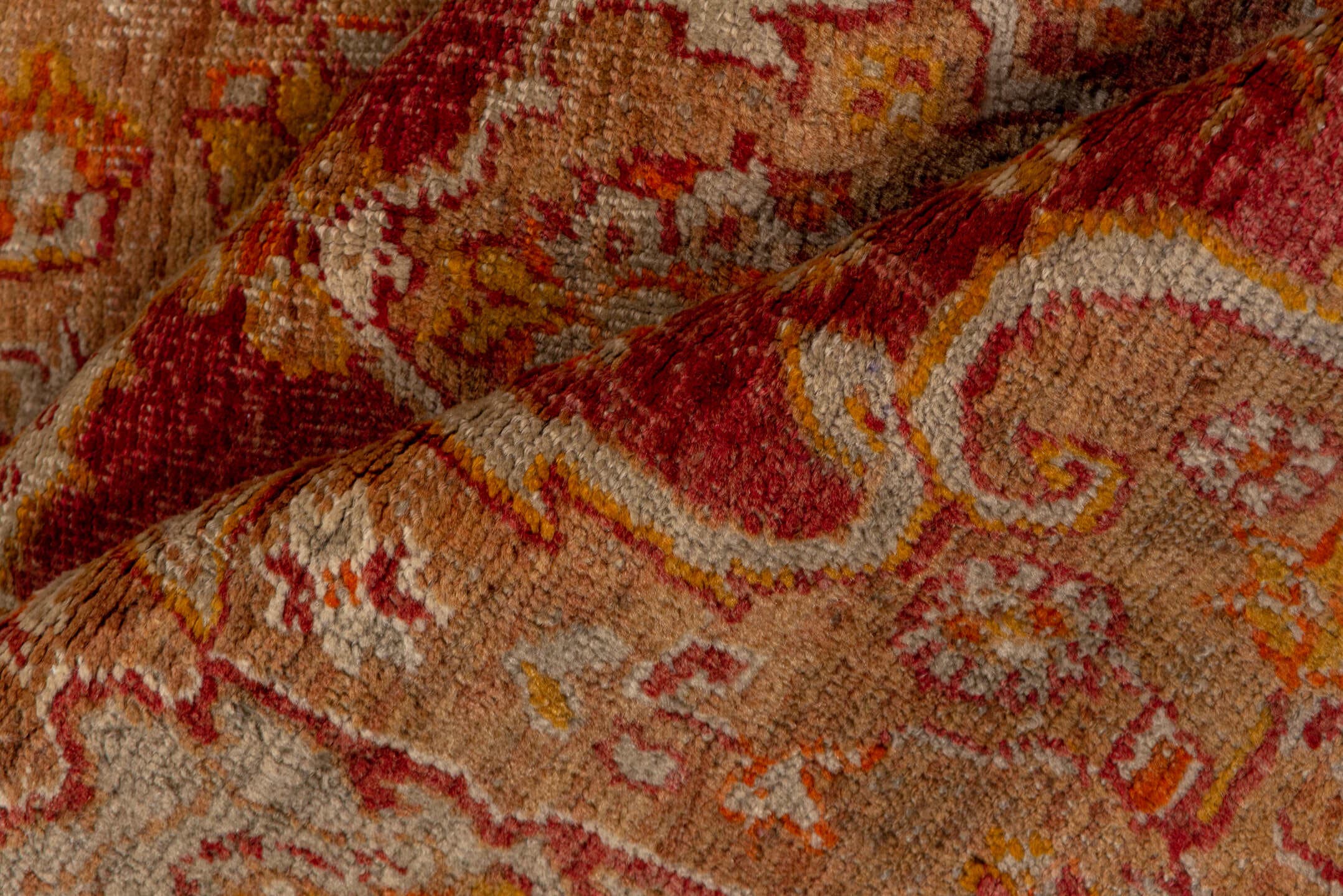 4' x 7' one-of-a-kind handmade vintage Sivas rug. Color palette: rust, terra cotta, rose, ivory, gold, camel, sienna