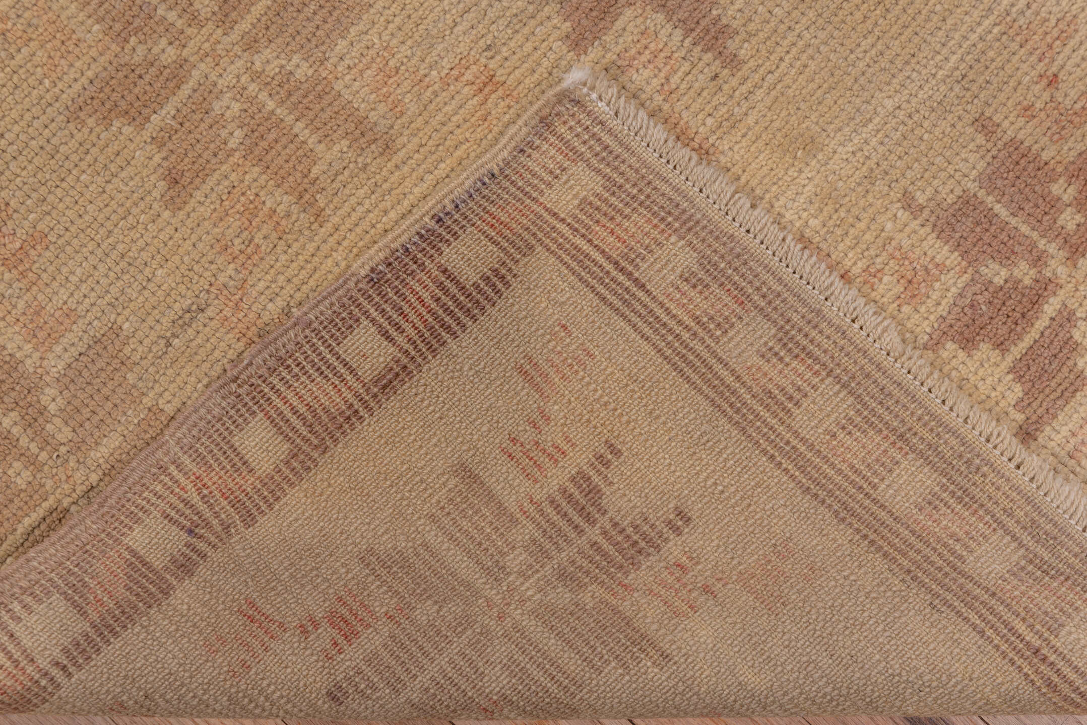 3' x 10' one-of-a-kind handmade vintage Tulu runner rug. Color palette: brown, pink, tan