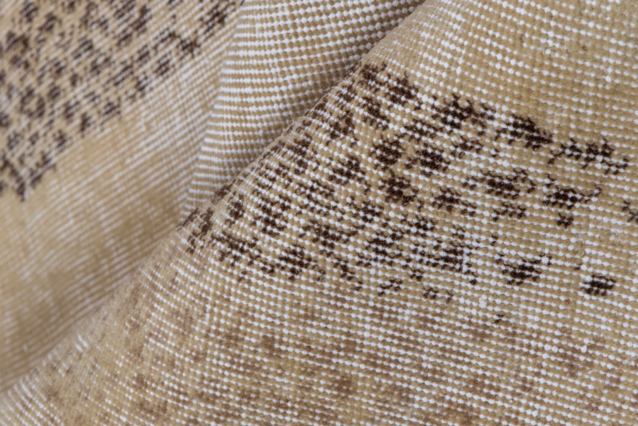 3' x 6' one-of-a-kind handmade vintage Oushak small size rug. Color palette: beige, ivory, taupe, brown, sage, lavender