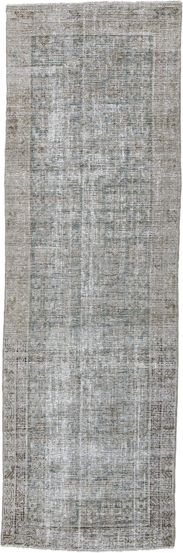 3' x 9' one-of-a-kind handmade vintage Malayer runner rug. Color palette: taupe, ivory, gray, slate, beige