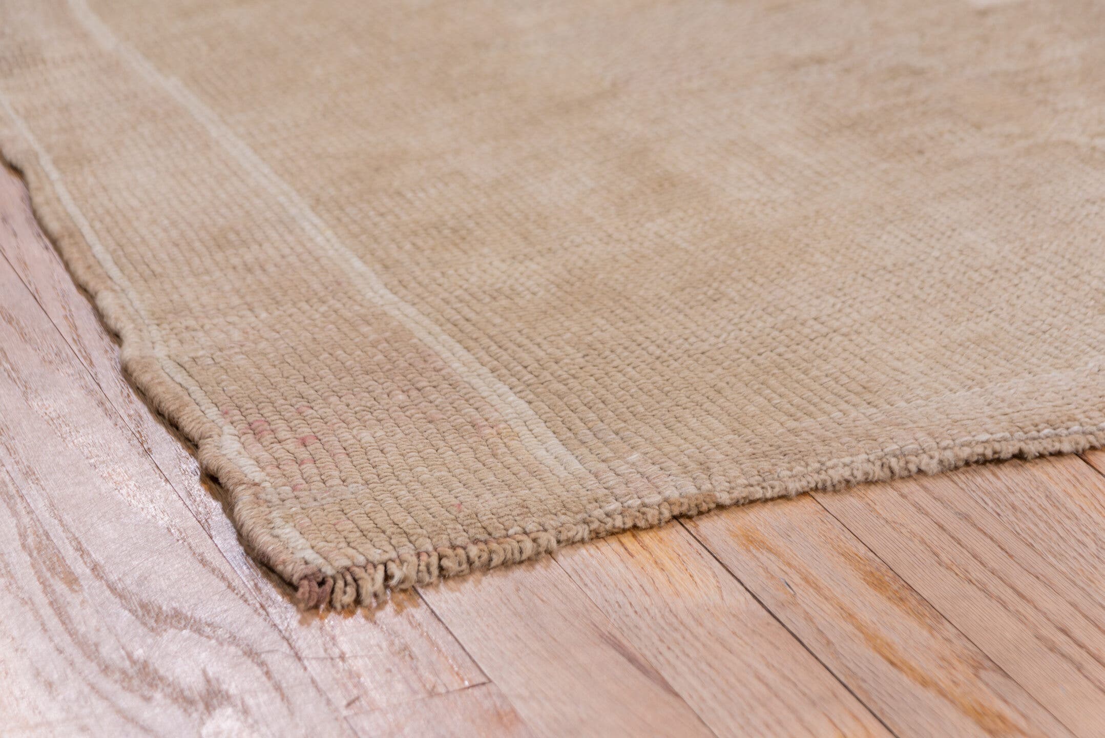7' x 11' one-of-a-kind handmade vintage Oushak large size rug. Color palette: beige, ivory, taupe, camel, sand, light brown