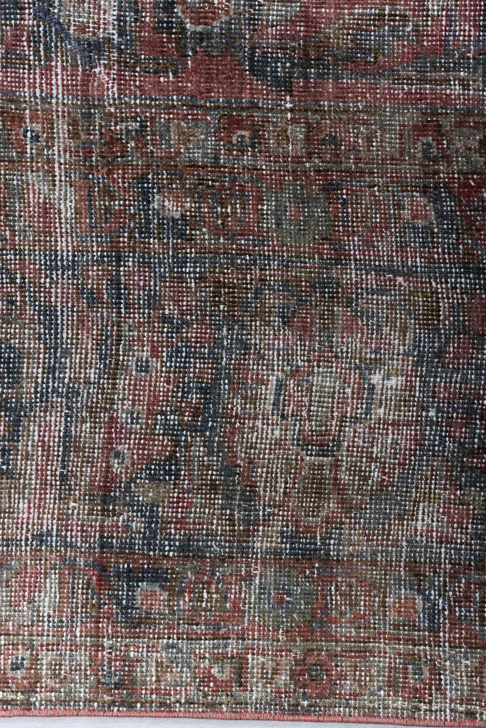 9' x 12' one-of-a-kind handmade vintage Mahal large size rug. Color palette: taupe, rose, charcoal, slate, burgundy, ivory