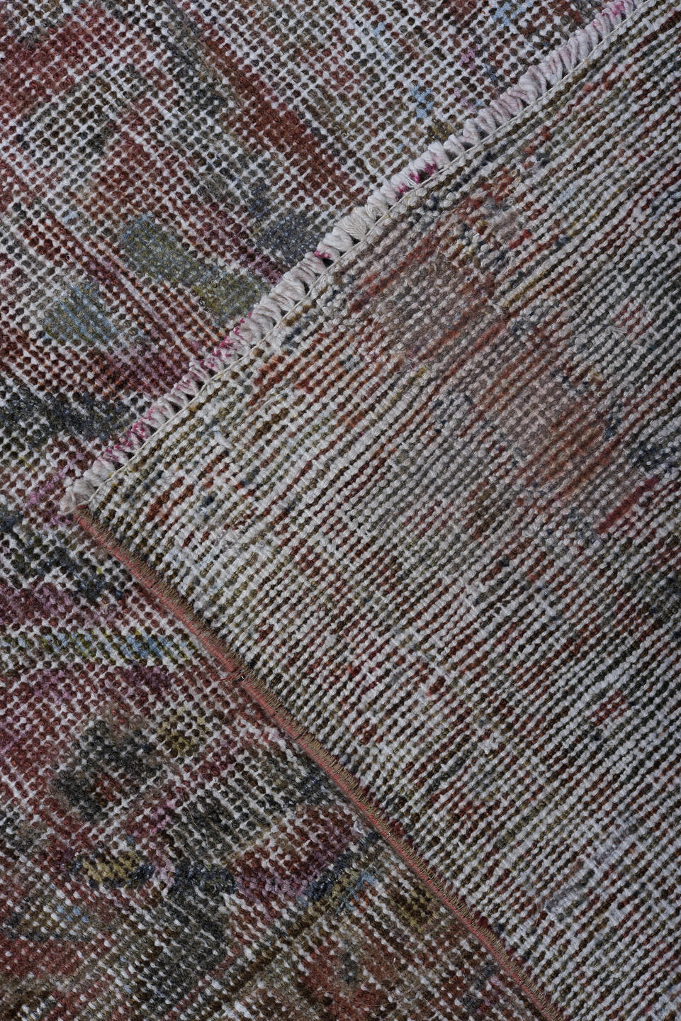 9' x 12' one-of-a-kind handmade vintage Mahal large size rug. Color palette: taupe, rose, charcoal, slate, burgundy, ivory