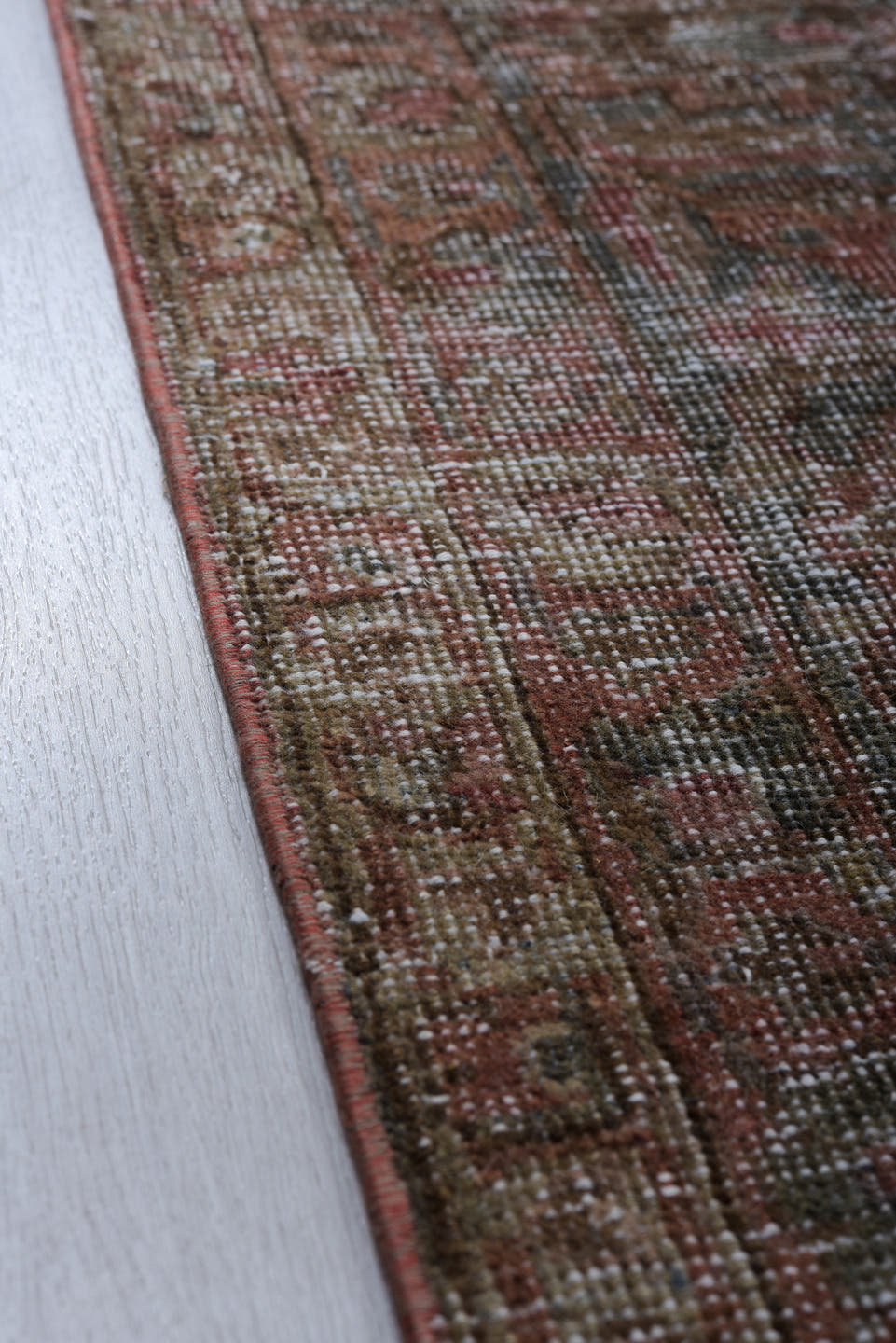 9' x 12' one-of-a-kind handmade vintage Mahal large size rug. Color palette: taupe, rose, charcoal, slate, burgundy, ivory