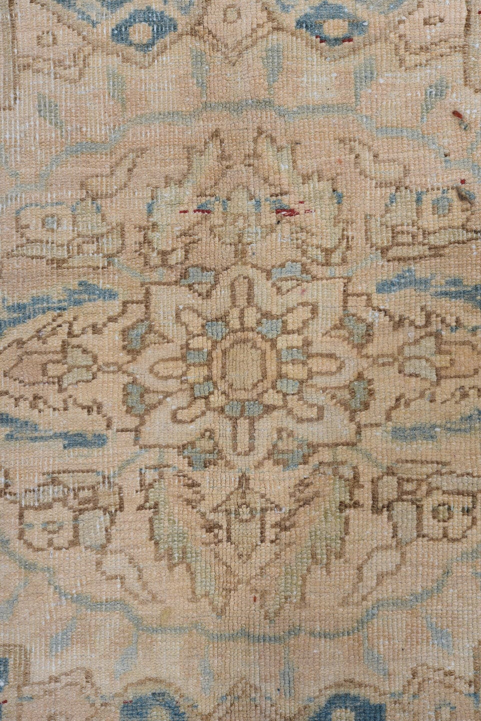 9' x 12' one-of-a-kind handmade vintage Heriz large size rug. Color palette: ivory, sky blue, beige, taupe, rust, camel
