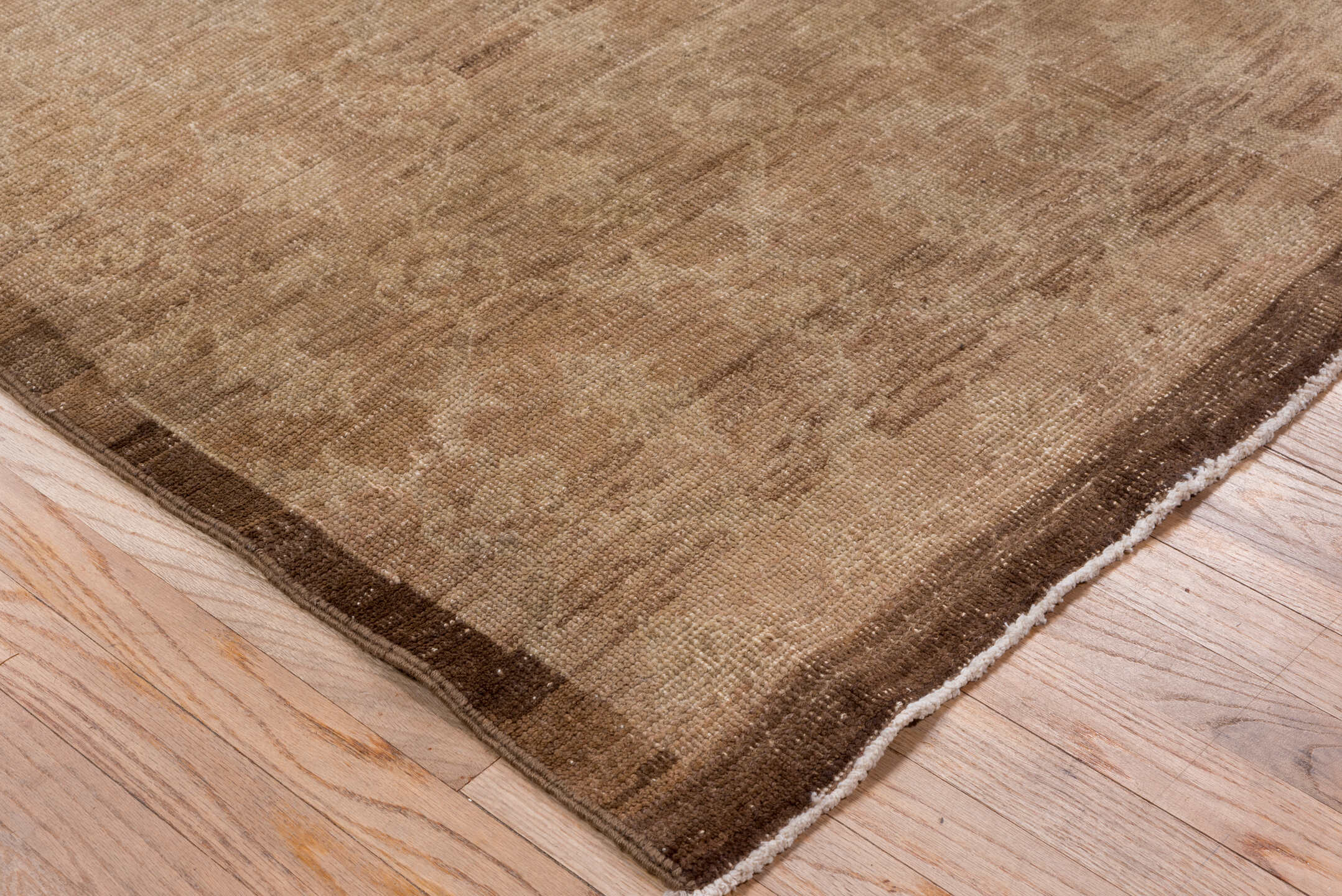 6' x 9' one-of-a-kind handmade vintage Oushak medium size rug. Color palette: taupe, camel, brown, beige, ivory, gray
