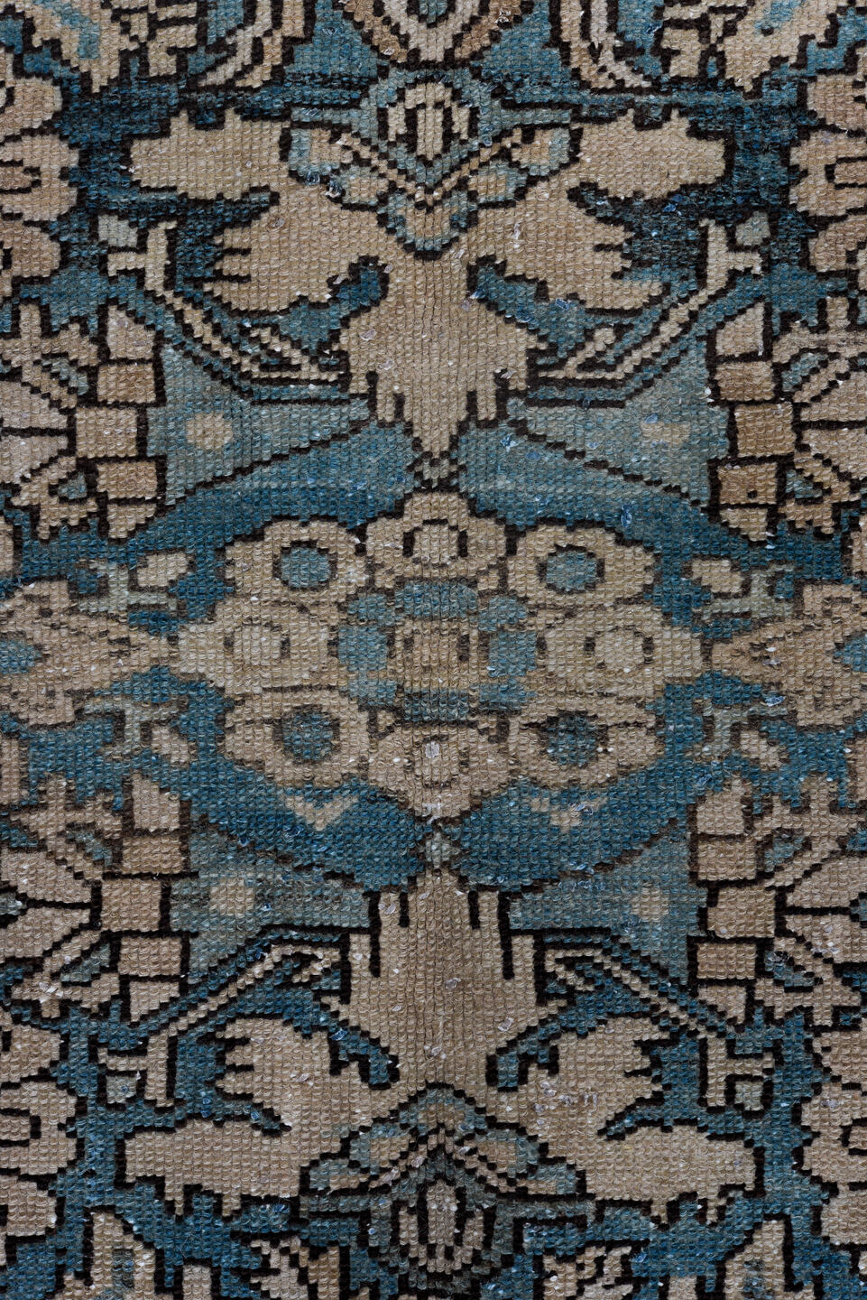 5' x 10' one-of-a-kind handmade antique Malayer runner rug. Color palette: blue, ivory, taupe, slate, charcoal, beige, gray