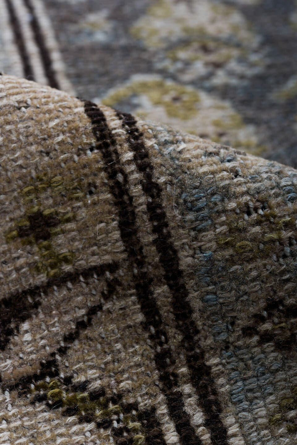 3' x 12' one-of-a-kind handmade vintage NW Persian runner rug. Color palette: ivory, blue, charcoal, slate, taupe, camel