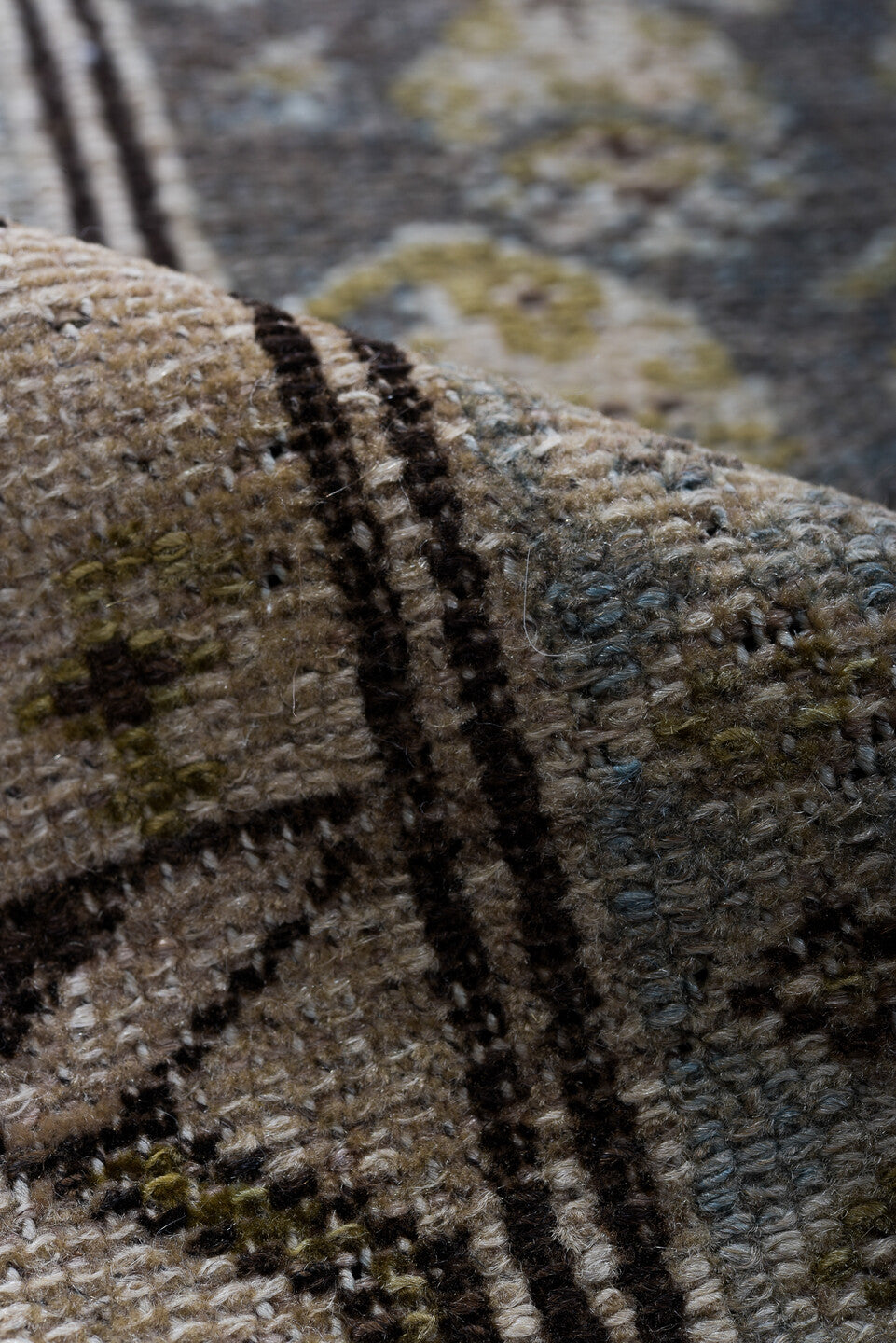 3' x 12' one-of-a-kind handmade vintage NW Persian runner rug. Color palette: black, blue, charcoal, dim gray, gray