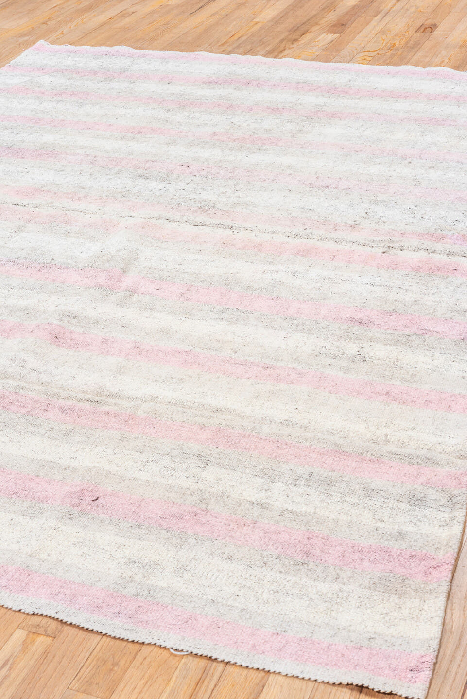 2' x 7' one-of-a-kind handmade antique Flatweave runner rug. Color palette: ivory, blush, cream, taupe, pink, beige, gray