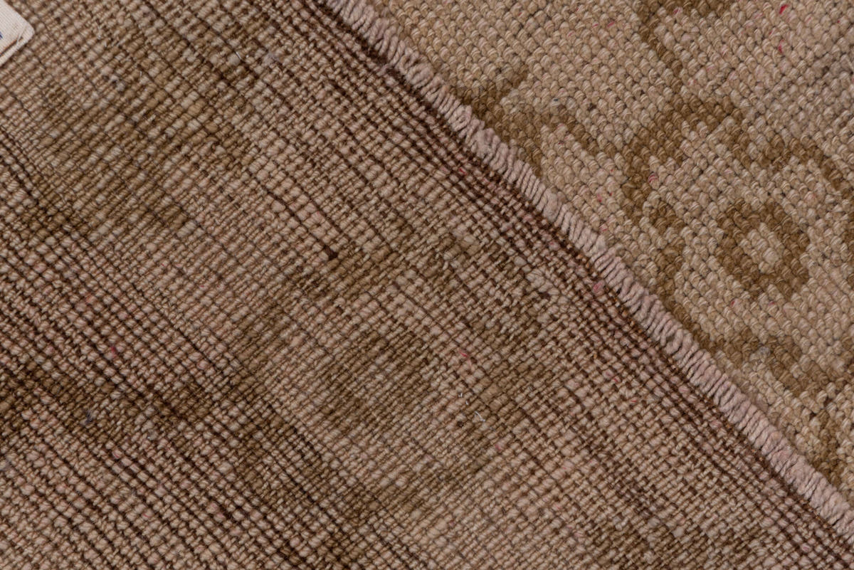 5' x 11' one-of-a-kind handmade vintage Oushak rug. Color palette: taupe, camel, beige, sand, brown, gray