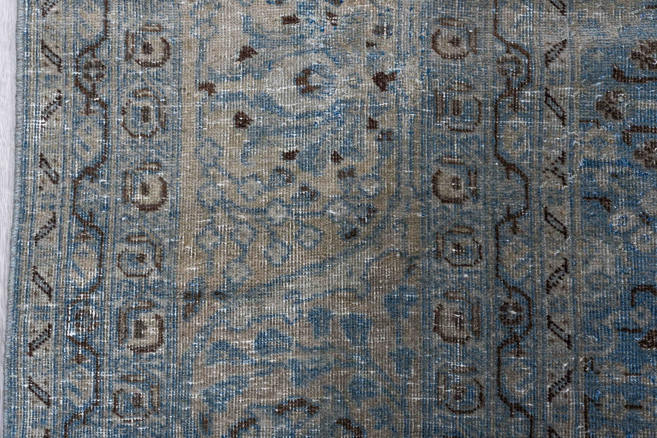 8' x 12' one-of-a-kind handmade antique Tabriz large size rug. Color palette: pale blue, ivory, taupe, charcoal, beige