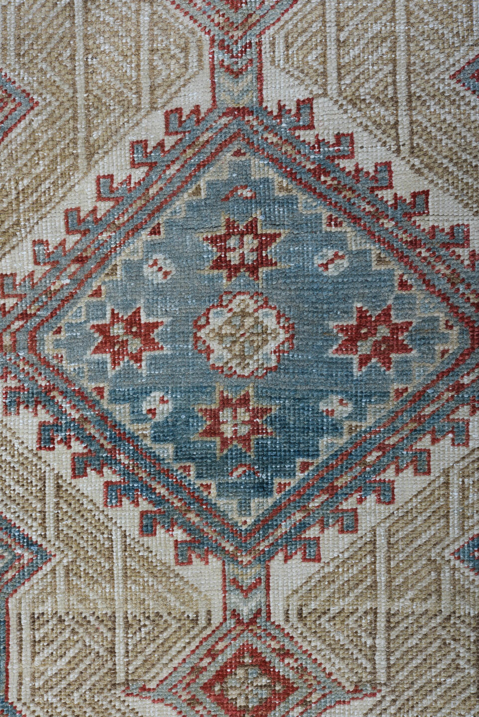 3' x 15' one-of-a-kind handmade vintage Sarab runner rug. Color palette: ivory, rust, brick, indigo, sky_blue, taupe