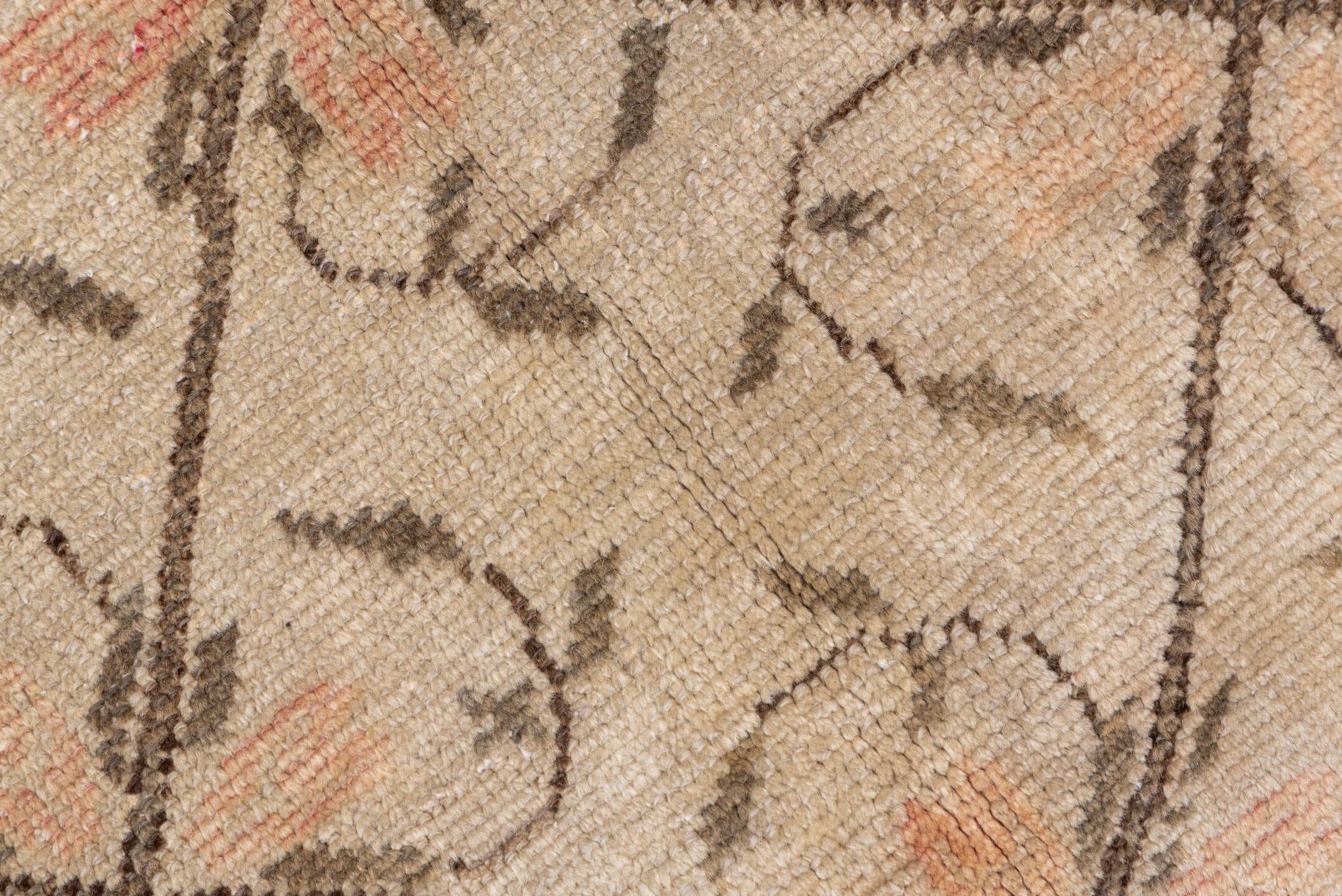 5' x 9' one-of-a-kind handmade vintage Oushak medium size rug. Color palette: beige, taupe, ivory, peach, brown, gray