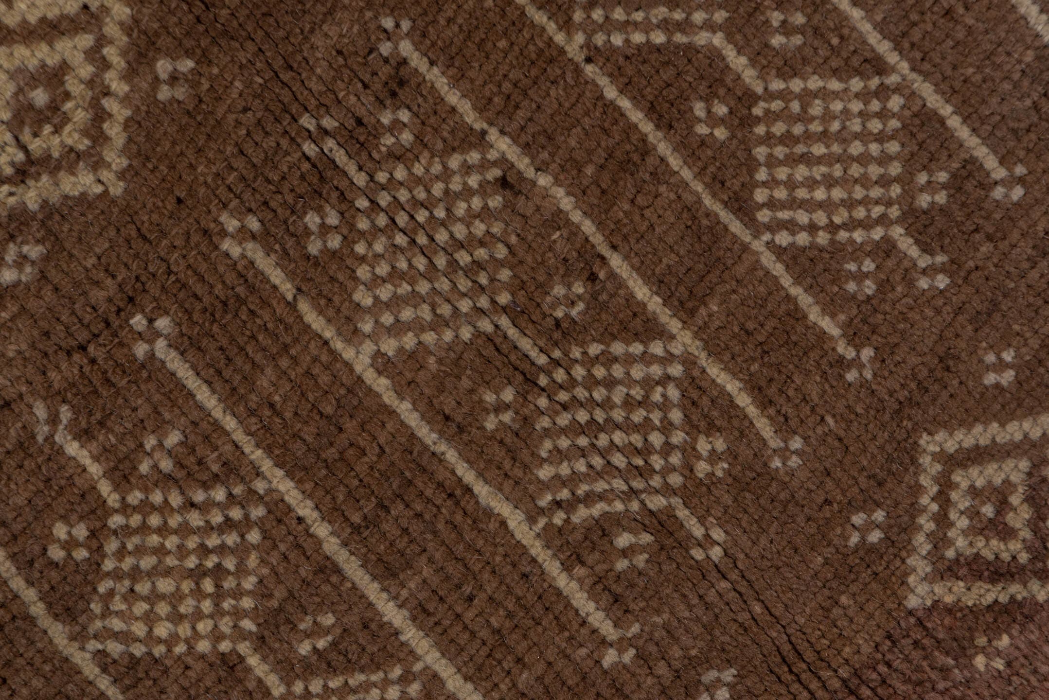 5' x 13' one-of-a-kind handmade vintage Kars runner rug. Color palette: taupe, brown, ivory, charcoal, camel, beige, gray