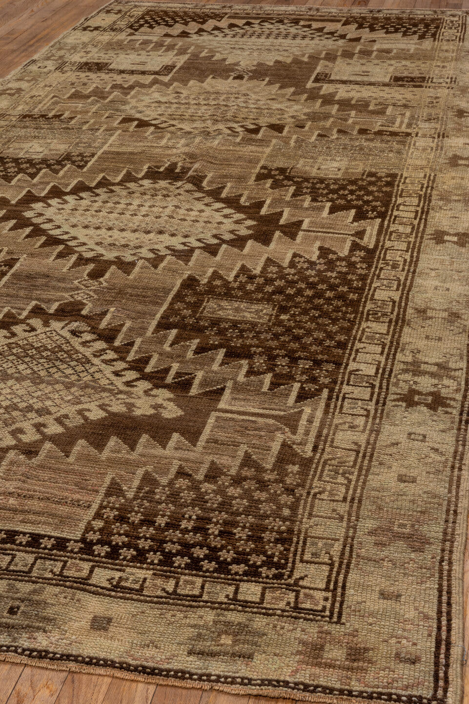 5' x 11' one-of-a-kind handmade vintage Oushak runner rug. Color palette: taupe, brown, ivory, camel, charcoal, beige, gray