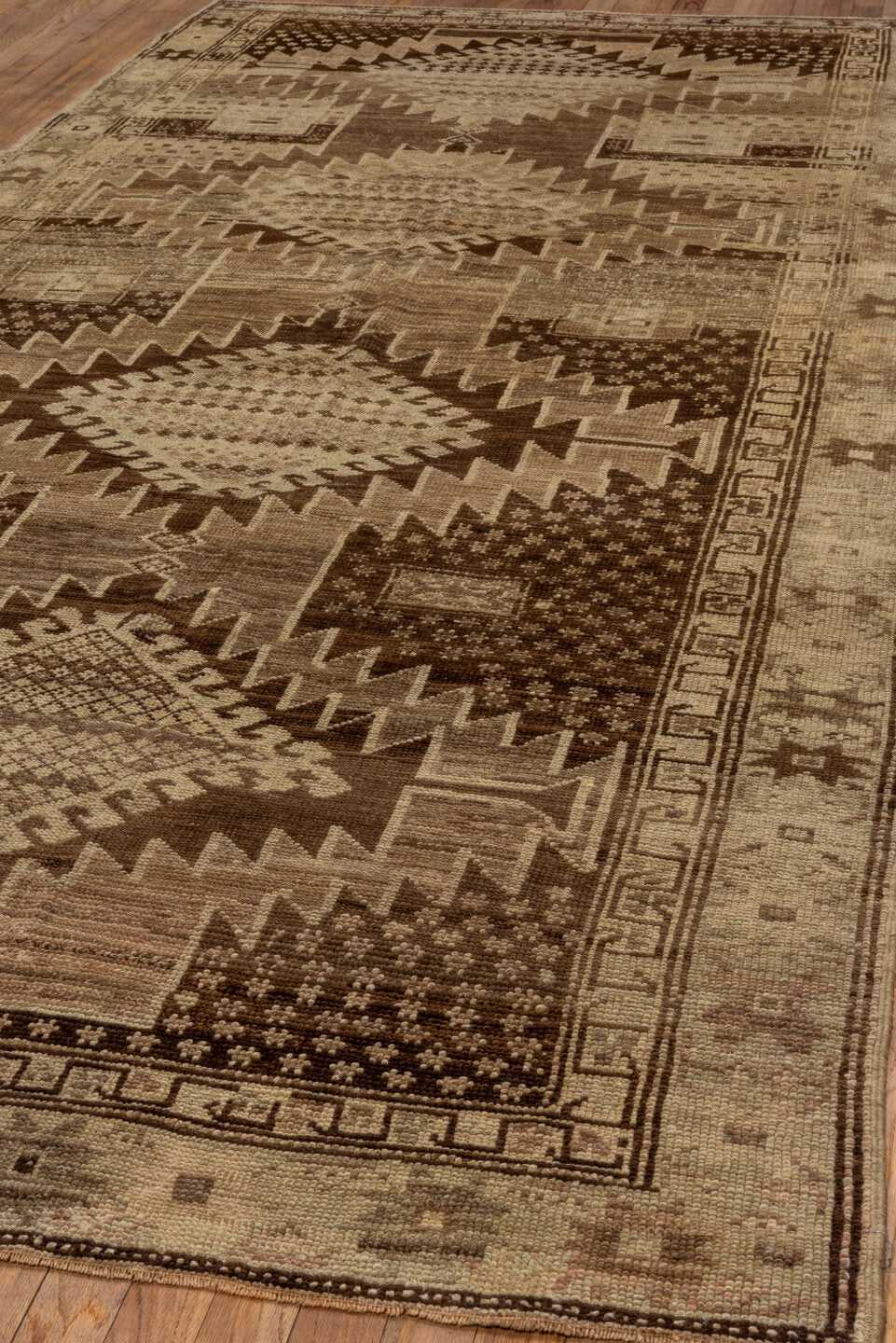 5' x 11' one-of-a-kind handmade vintage Oushak runner rug. Color palette: brown, gray, light gray