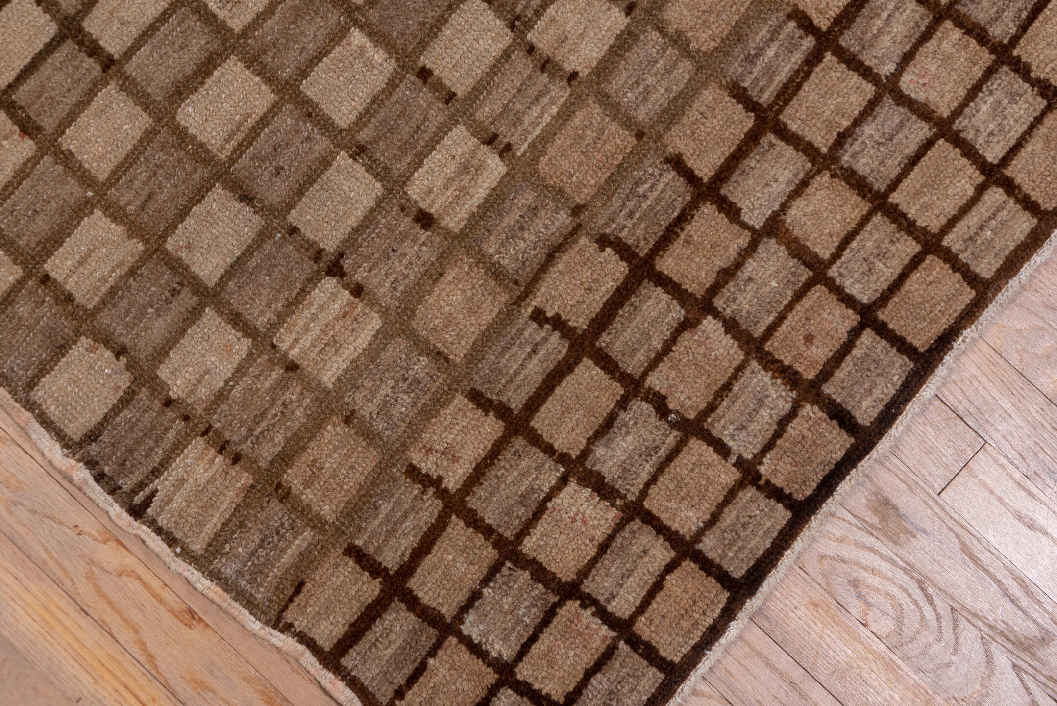 6' x 11' one-of-a-kind handmade vintage Oushak large size rug. Color palette: taupe, brown, camel, beige, gray