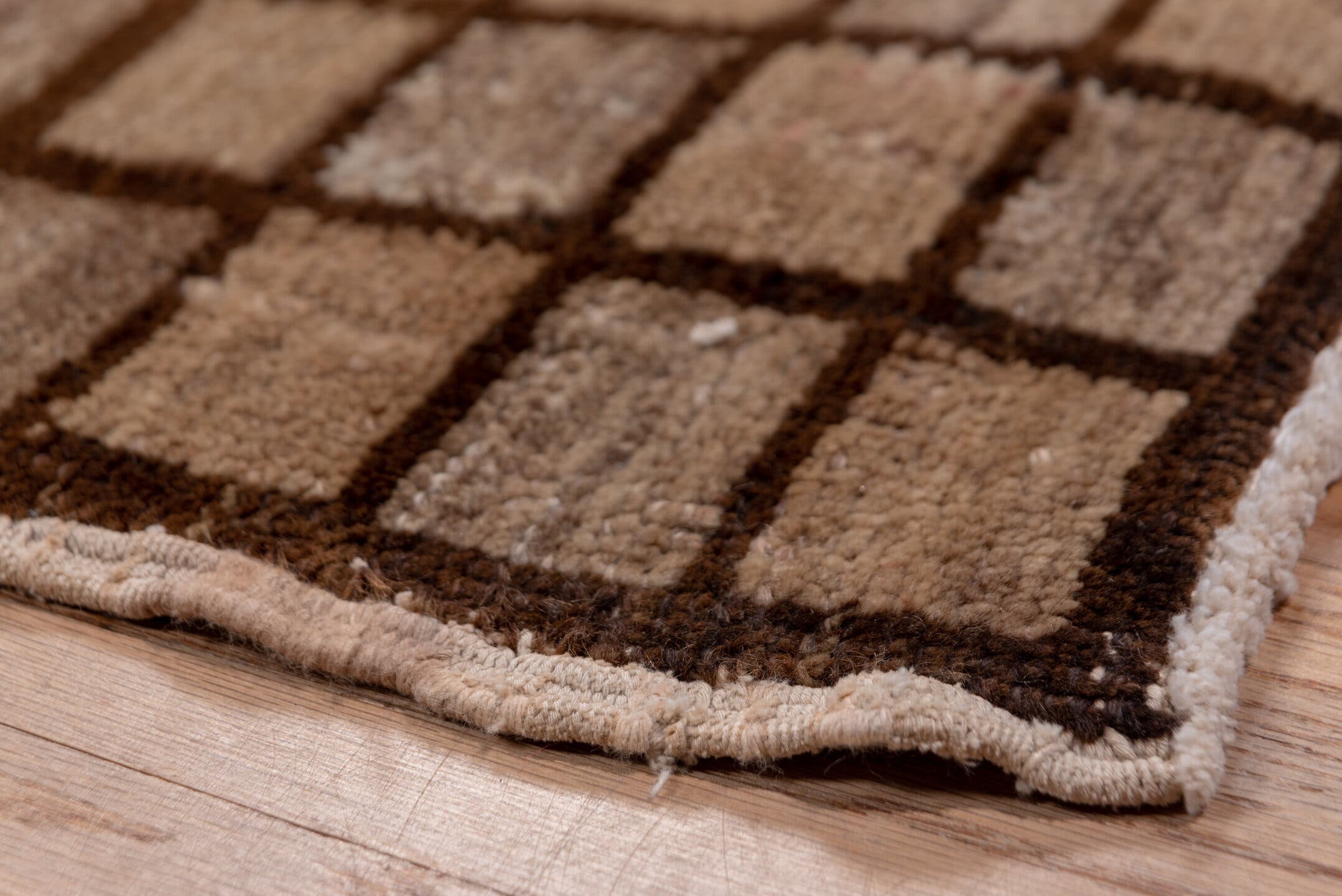 6' x 11' one-of-a-kind handmade vintage Oushak large size rug. Color palette: taupe, brown, camel, beige, gray