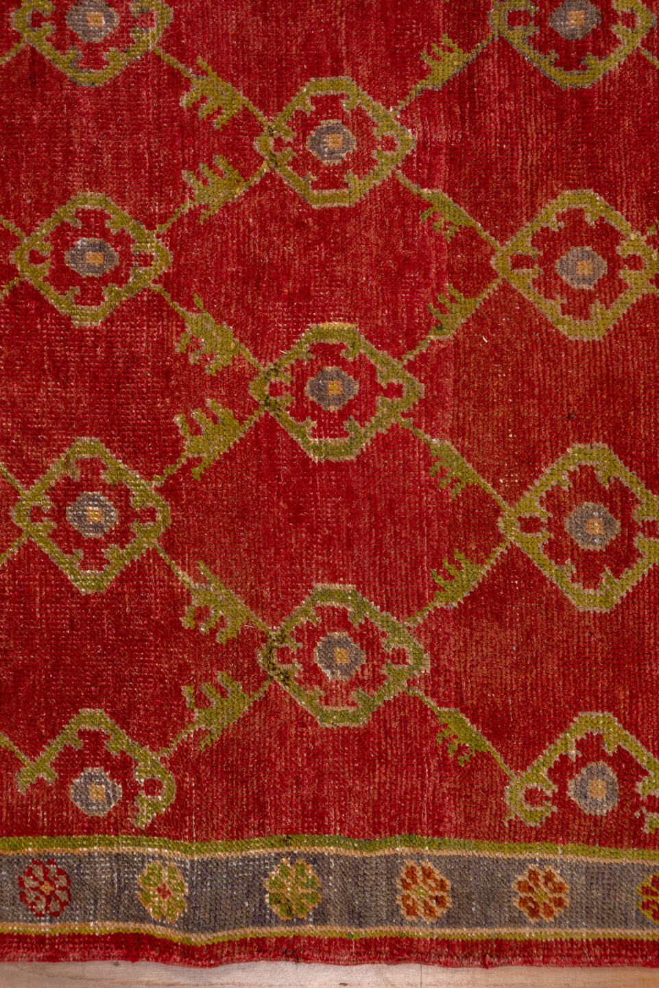 4' x 21' one-of-a-kind handmade vintage Oushak runner rug. Color palette: brown, off-white, pink, red, snow, white