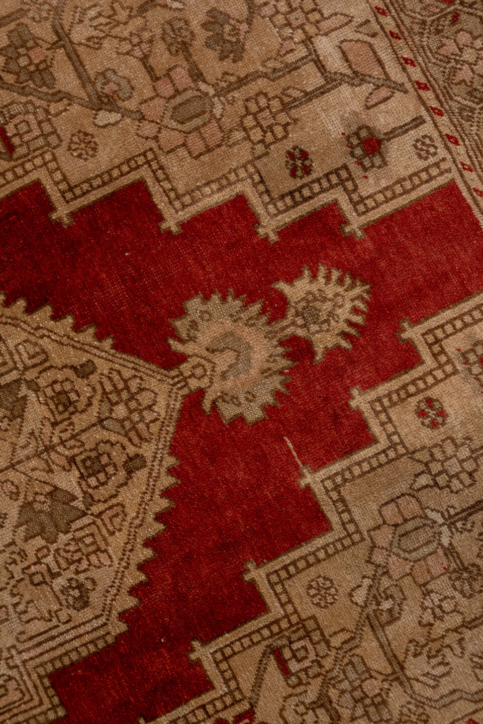 6' x 12' one-of-a-kind handmade vintage Oushak large size rug. Color palette: brown, gray, light gray, pink, red