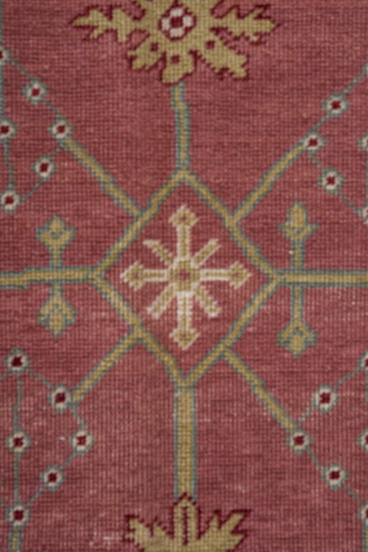 9' x 12' one-of-a-kind handmade vintage Oushak large size rug. Color palette: rose, aqua, ivory, sage, taupe, burgundy, pink