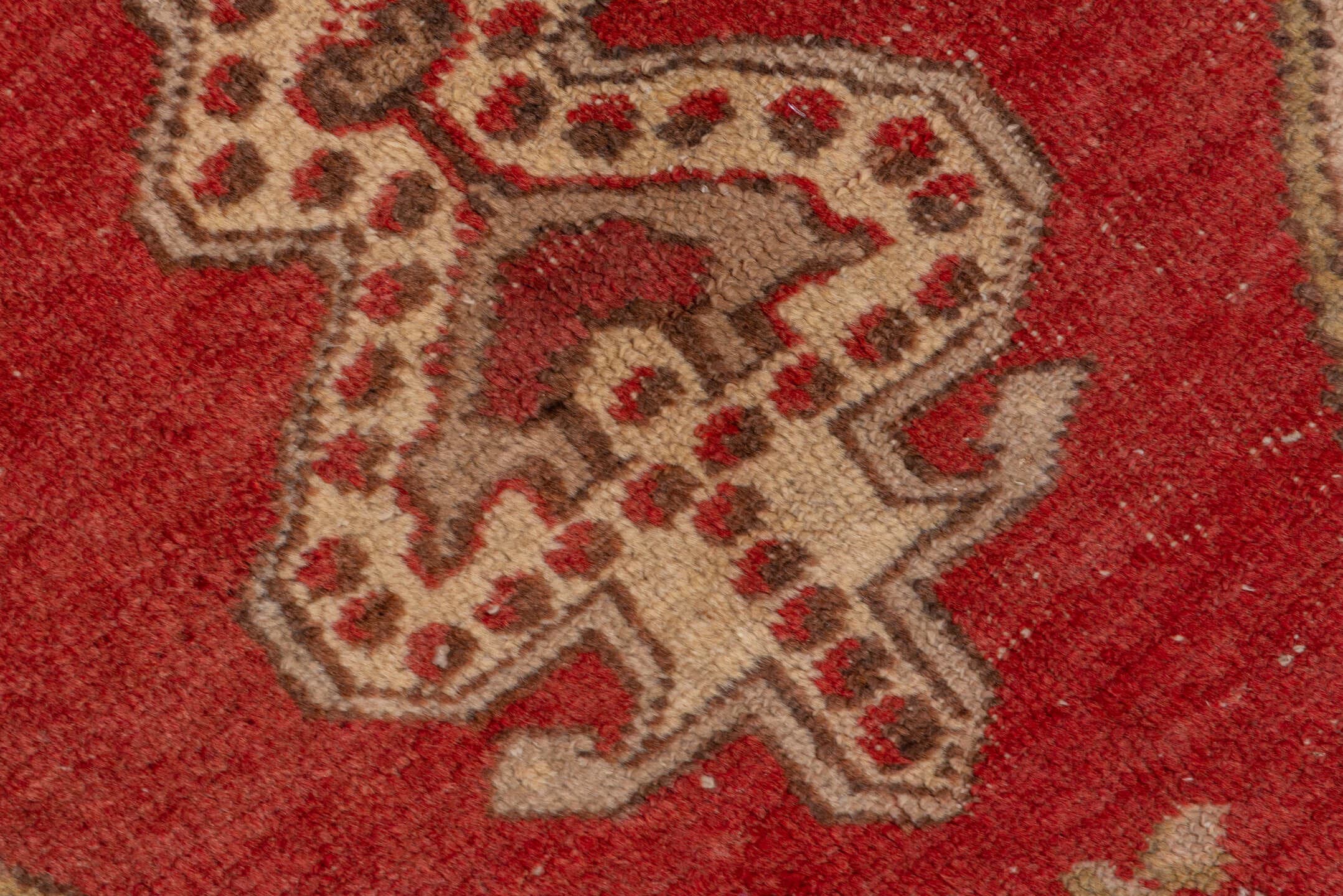 4' x 7' one-of-a-kind handmade vintage Oushak rug. Color palette: coral, ivory, taupe, brown, rose, sage, gold, terracotta