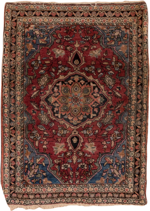 1' x 2' one-of-a-kind handmade vintage Far.Sarouk small size rug. Color palette: rust, ivory, navy, rose, charcoal, taupe