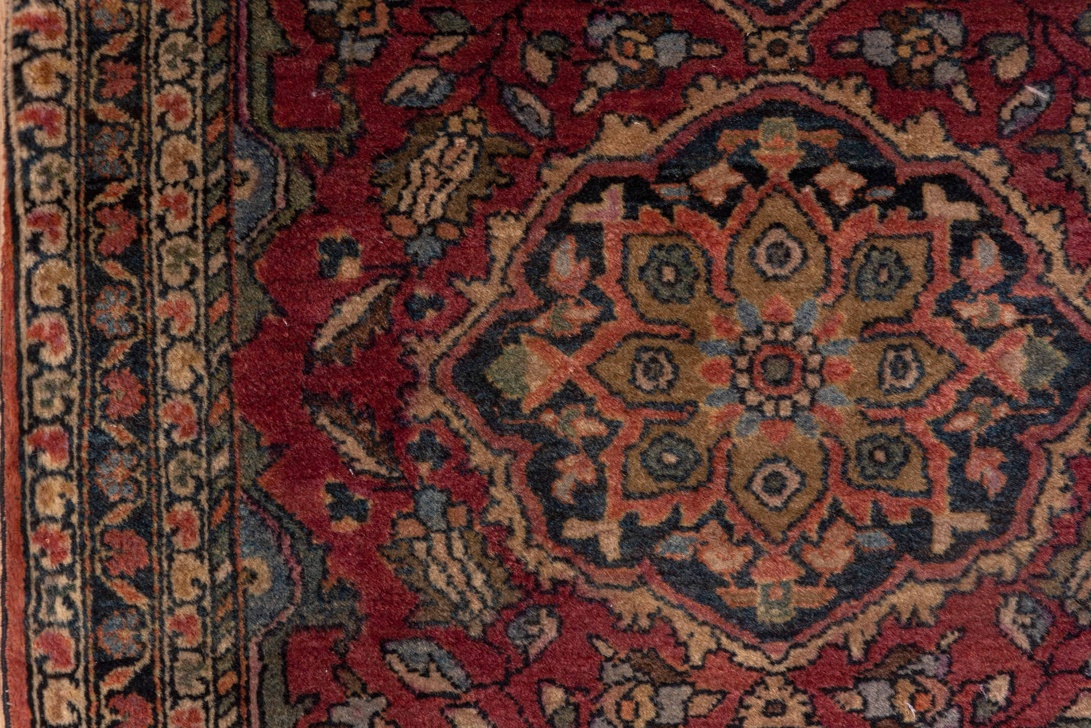 1' x 2' one-of-a-kind handmade vintage Far.Sarouk small size rug. Color palette: rust, ivory, navy, rose, charcoal, taupe