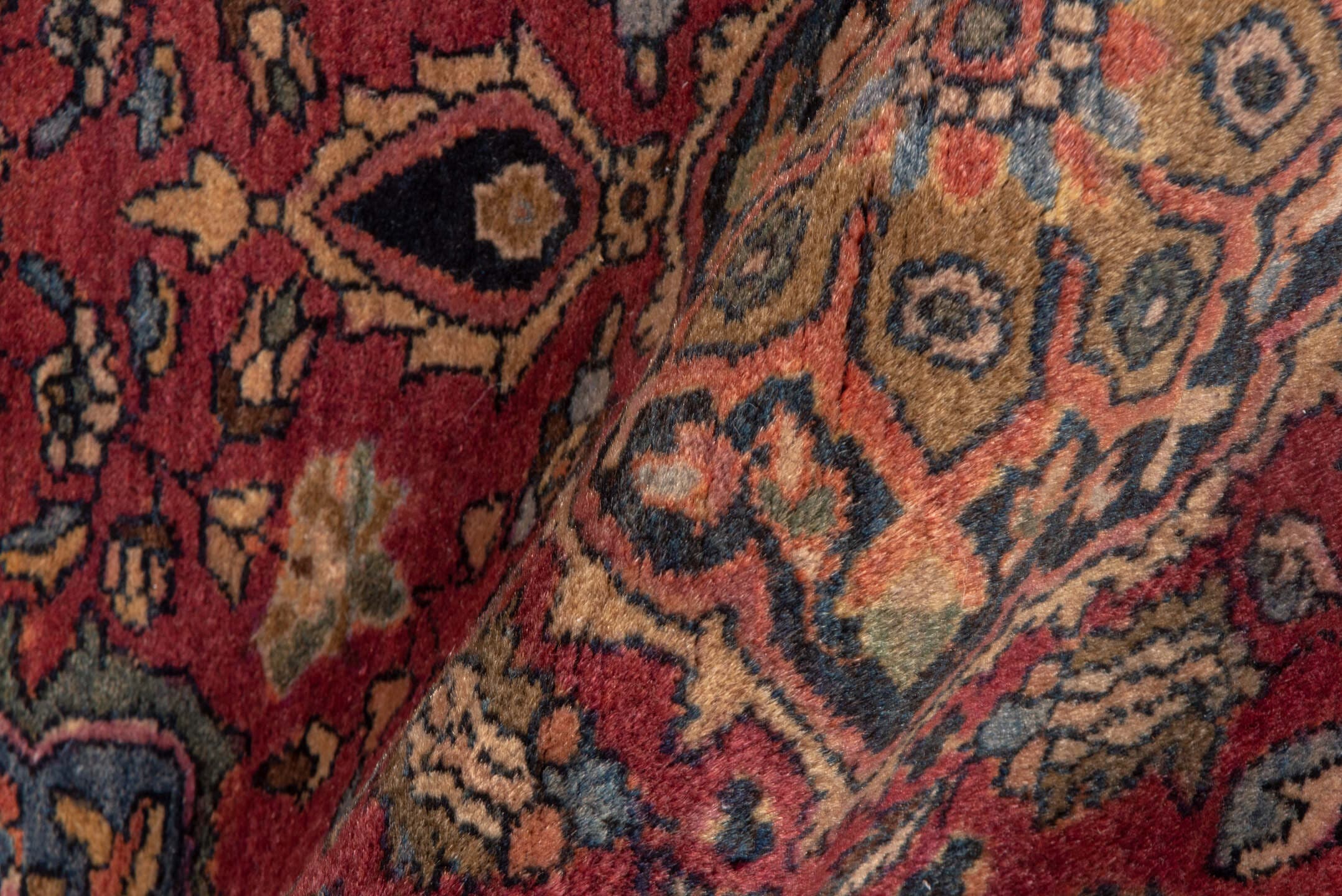 1' x 2' one-of-a-kind handmade vintage Far.Sarouk small size rug. Color palette: rust, ivory, navy, rose, charcoal, taupe
