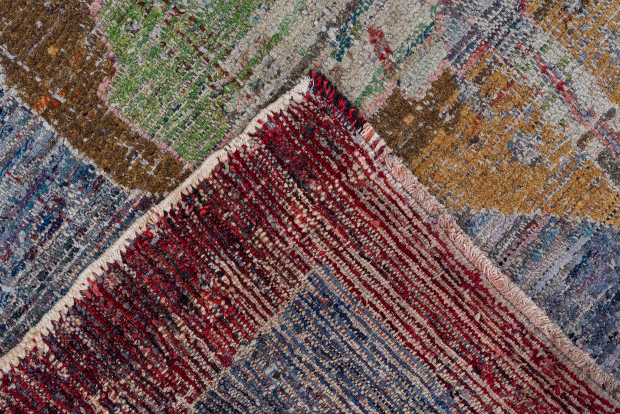 3' x 3' one-of-a-kind handmade vintage Tulu small size rug. Color palette: crimson, ivory, taupe, brown, sage, slate, red