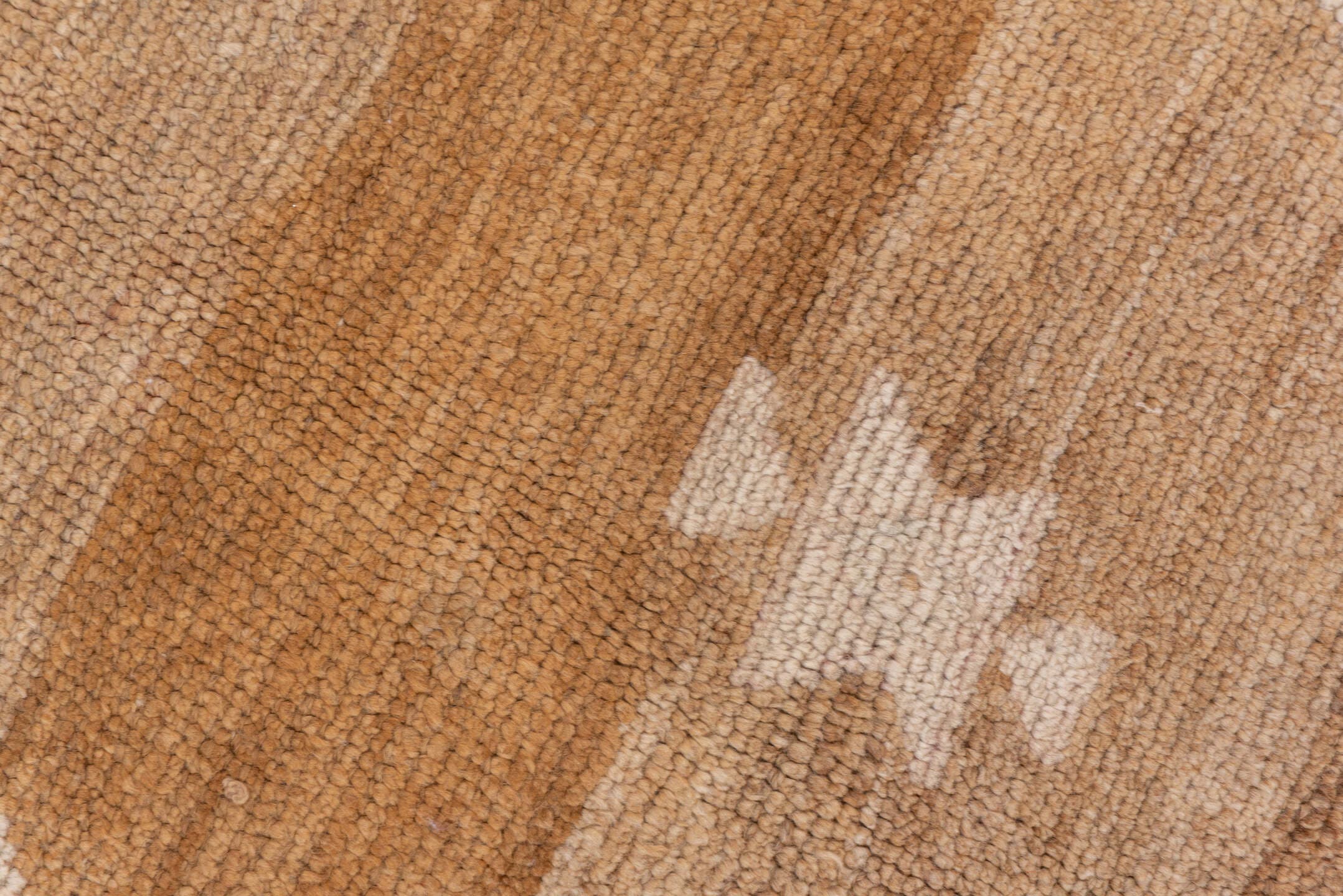 6' x 14' one-of-a-kind handmade vintage Oushak large size rug. Color palette: camel, taupe, ivory, beige, sand, light brown
