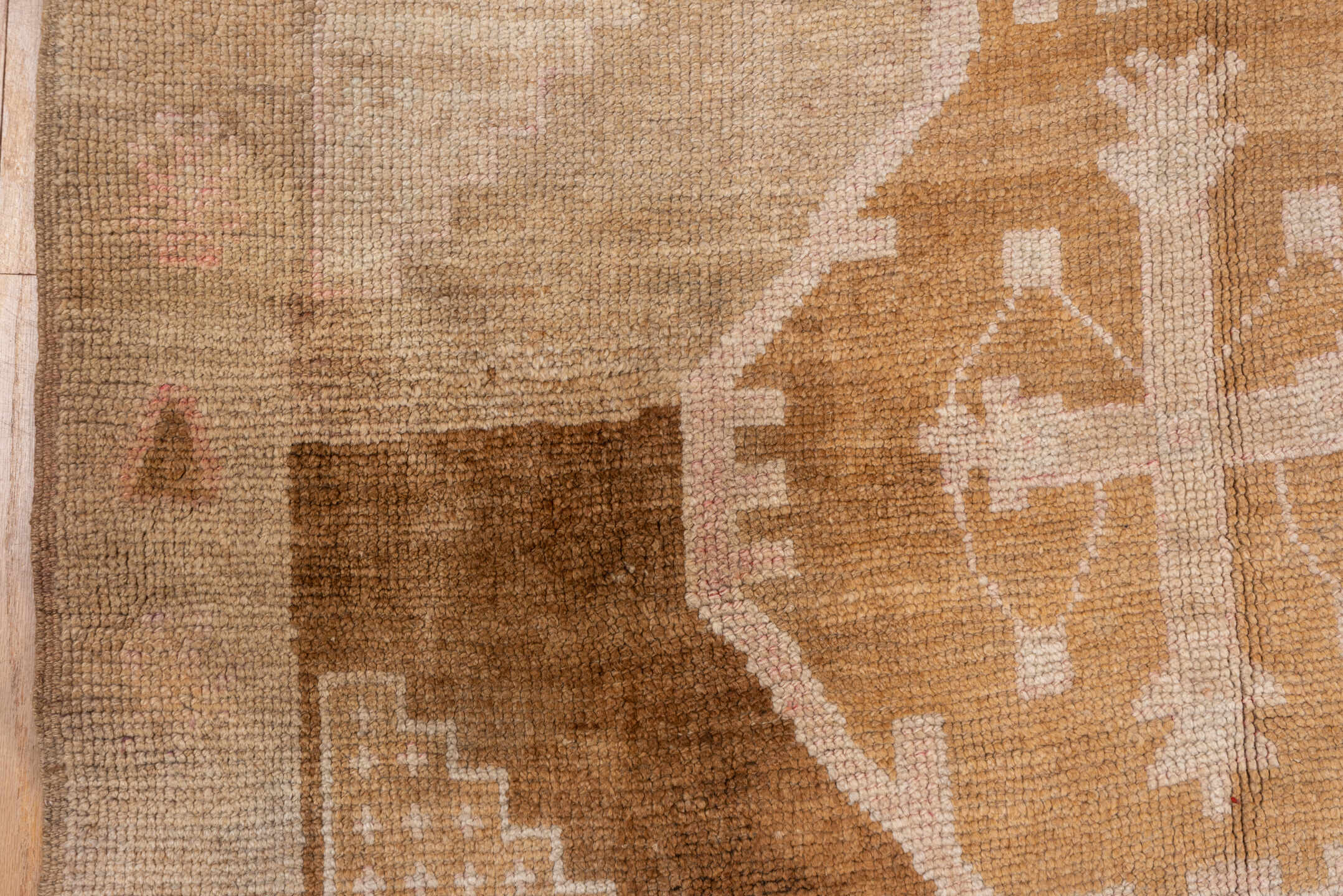 6' x 14' one-of-a-kind handmade vintage Oushak large size rug. Color palette: camel, taupe, ivory, beige, sand, light brown