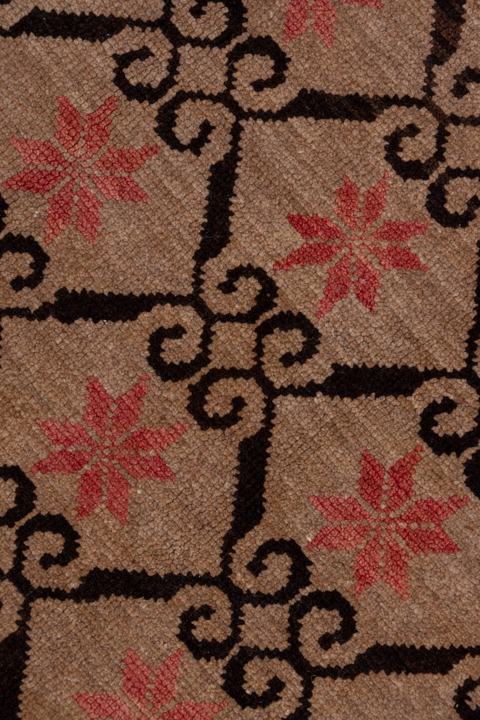 6' x 9' one-of-a-kind handmade vintage Kars medium size rug. Color palette: brown, pink