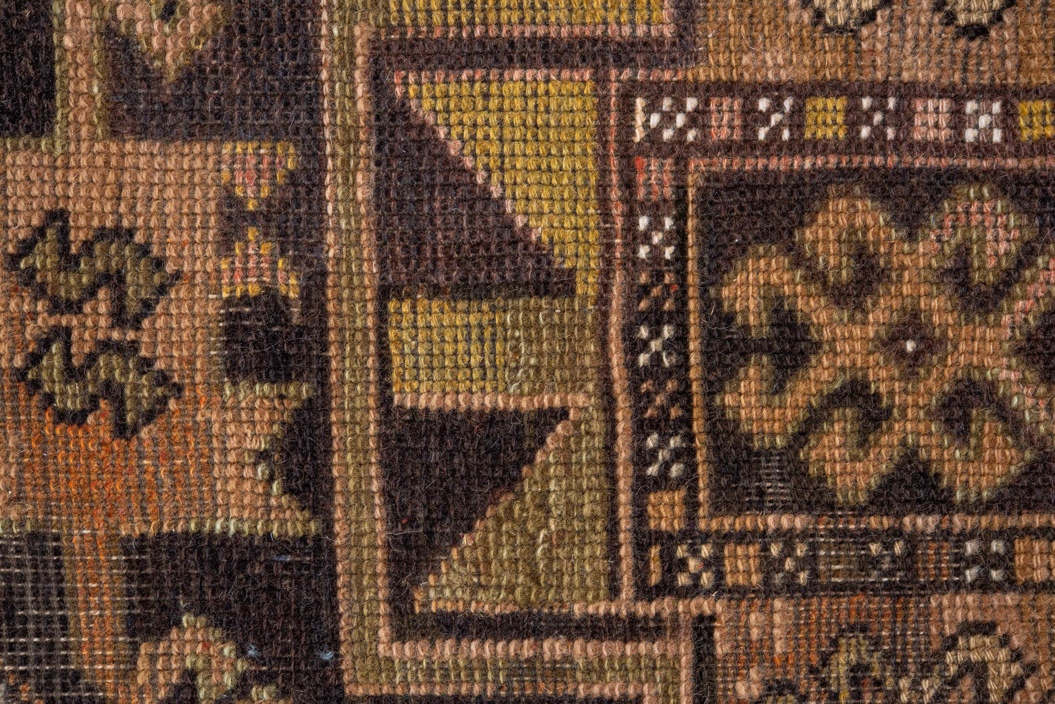 3' x 9' one-of-a-kind handmade antique Oushak runner rug. Color palette: camel, brown, taupe, ivory, gold, charcoal, beige