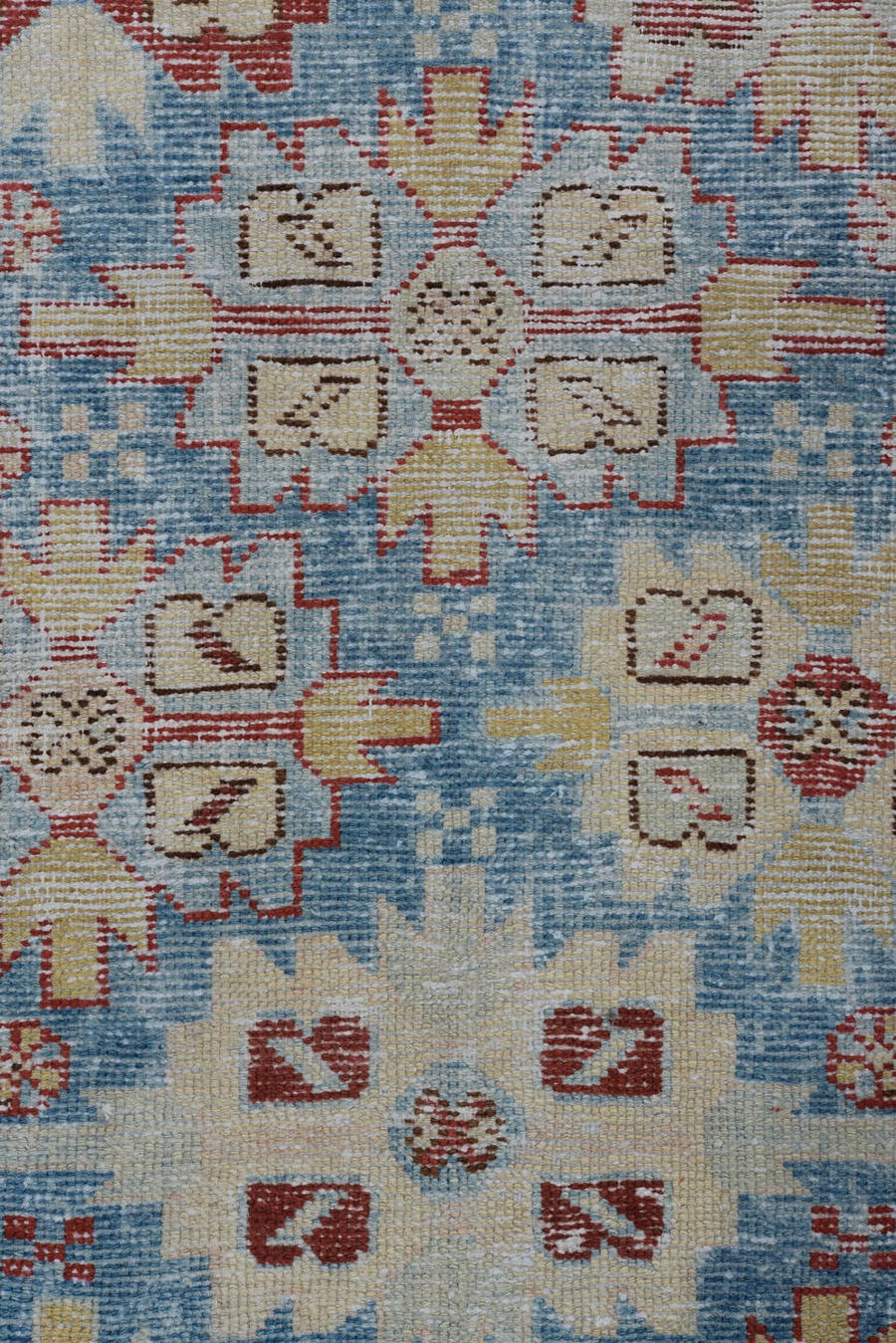 3' x 10' one-of-a-kind handmade antique Heriz runner rug. Color palette: sky blue, rust, ivory, brick, pale blue, cream