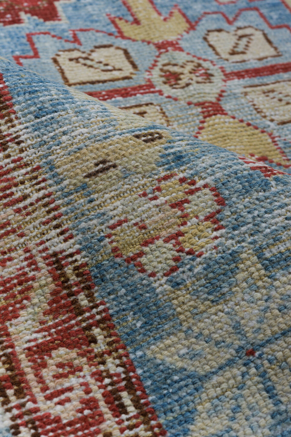 3' x 10' one-of-a-kind handmade antique Heriz runner rug. Color palette: sky blue, rust, ivory, brick, pale blue, cream