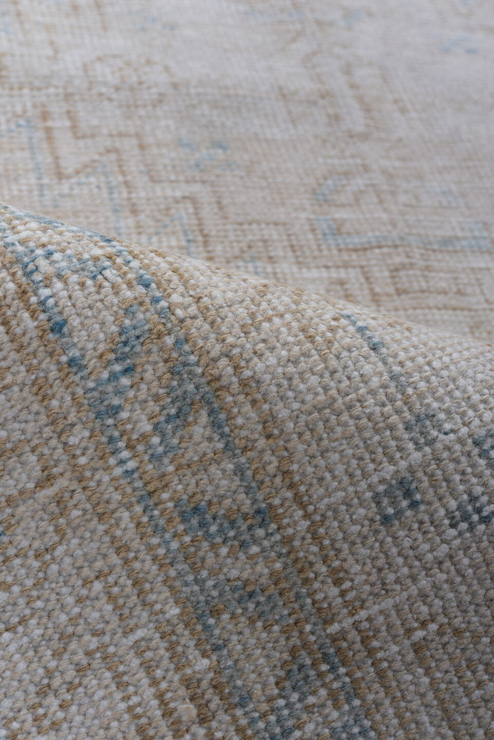 3' x 10' one-of-a-kind handmade antique Sarab runner rug. Color palette: ivory, pale blue, taupe, beige, camel, light blue
