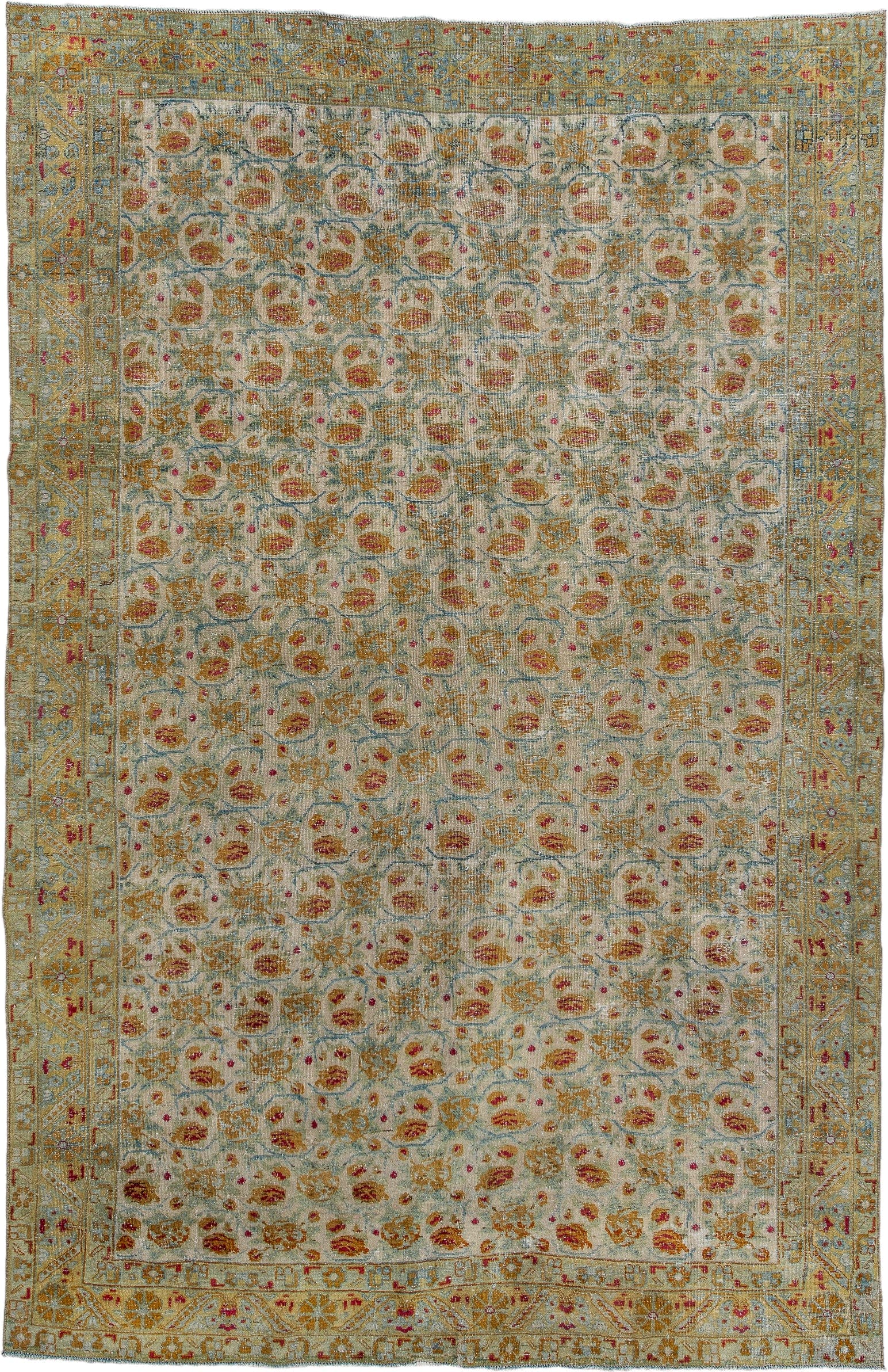 5' x 8' one-of-a-kind handmade vintage Afshar medium size rug. Color palette: ivory, gold, sky_blue, rose, taupe, saffron