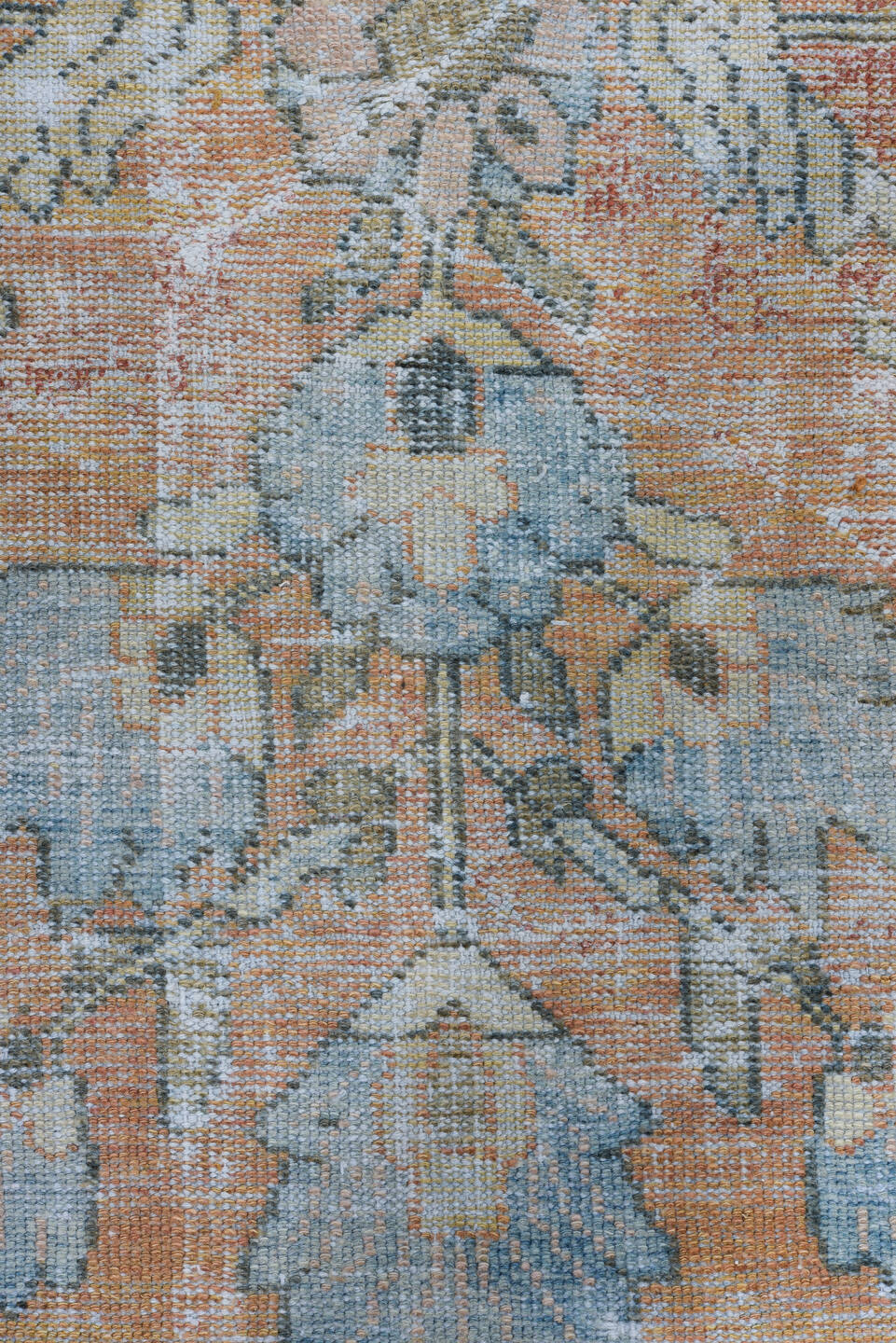 8' x 11' one-of-a-kind handmade antique Mahal large size rug. Color palette: camel, ivory, pale blue, taupe, charcoal, sand