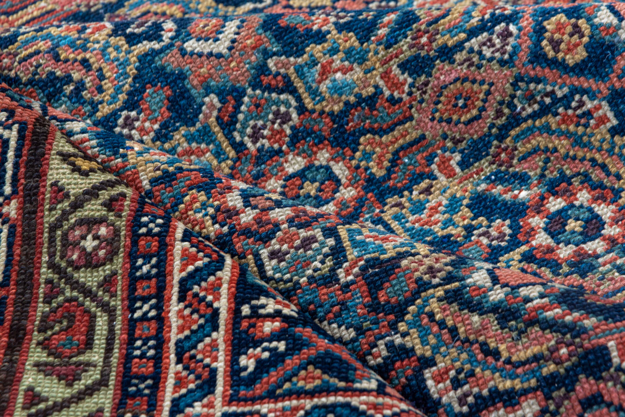 4' x 6' one-of-a-kind handmade antique Malayer small size rug. Color palette: navy, rust, ivory, camel, rose, slate, blue