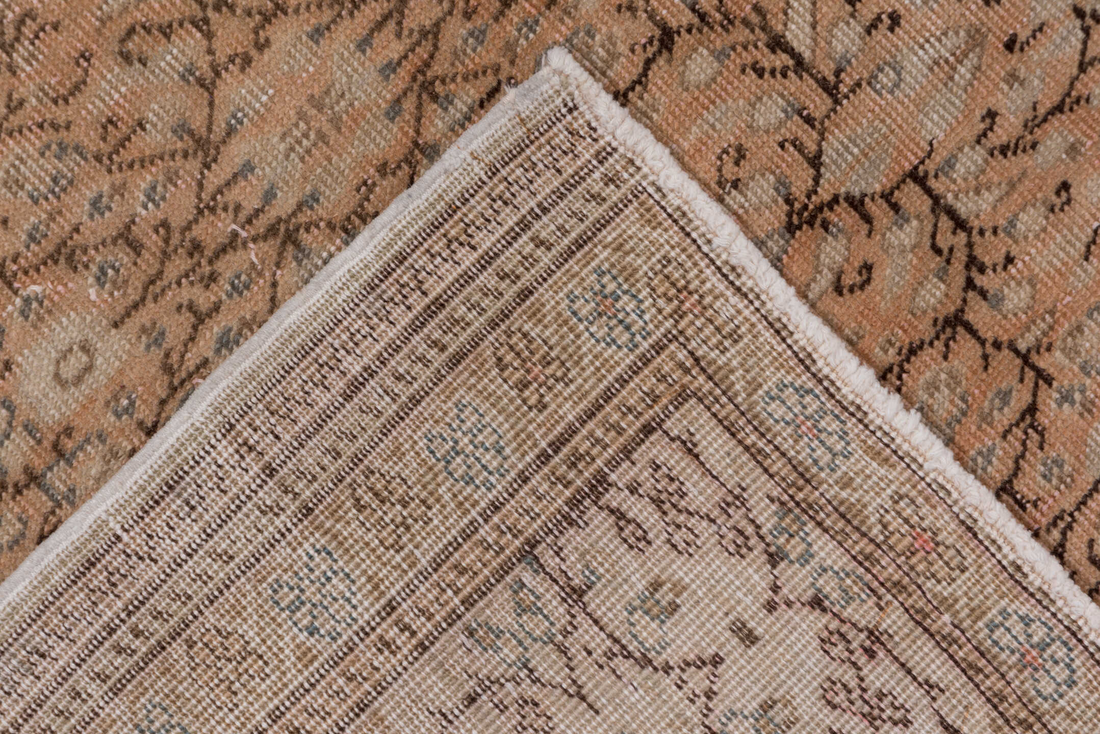 6' x 9' one-of-a-kind handmade vintage Kaisary medium size rug. Color palette: taupe, ivory, brown, beige, camel, charcoal
