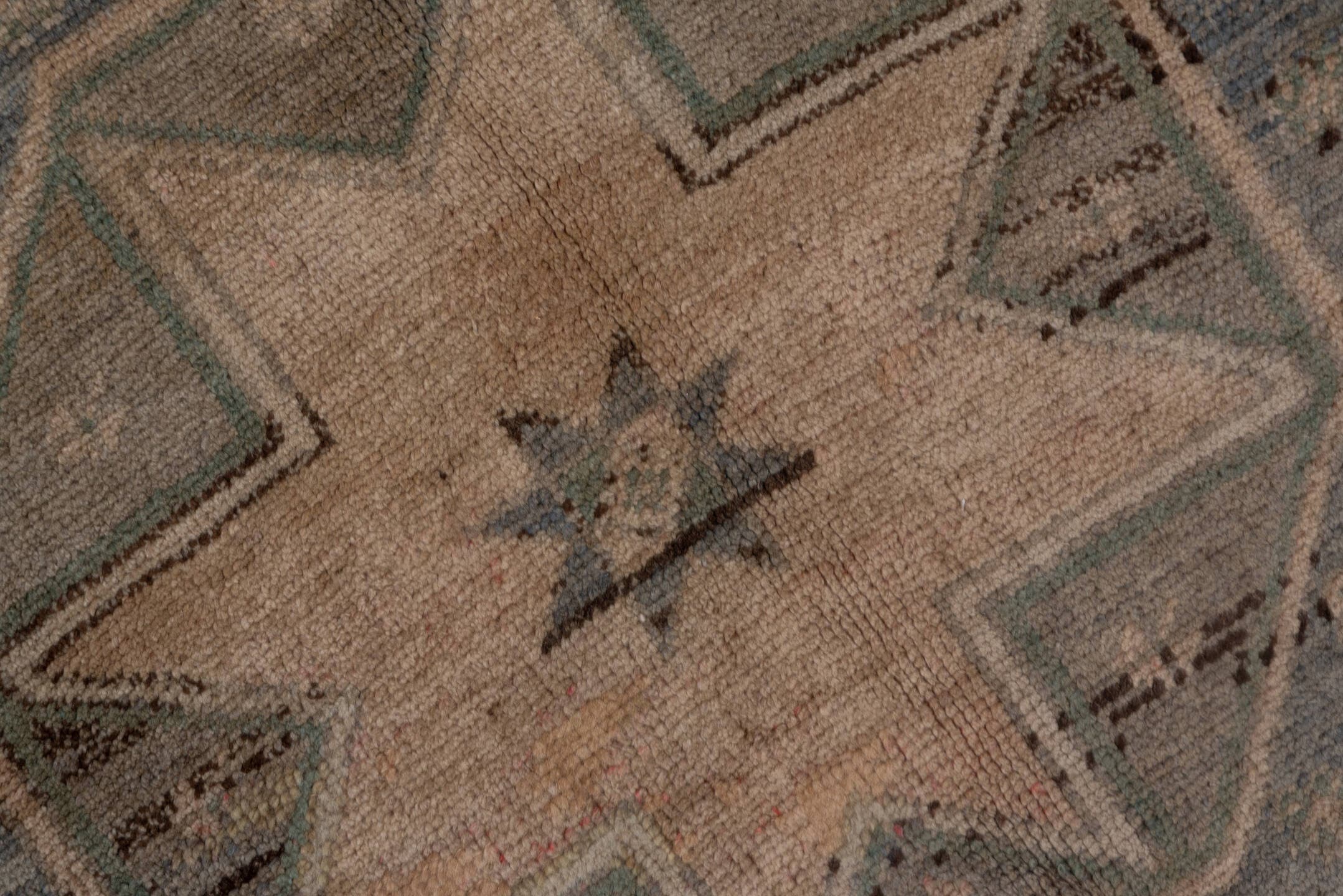 5' x 13' one-of-a-kind handmade vintage Oushak rug. Color palette: taupe, slate, ivory, sage, charcoal, brown, beige, gray