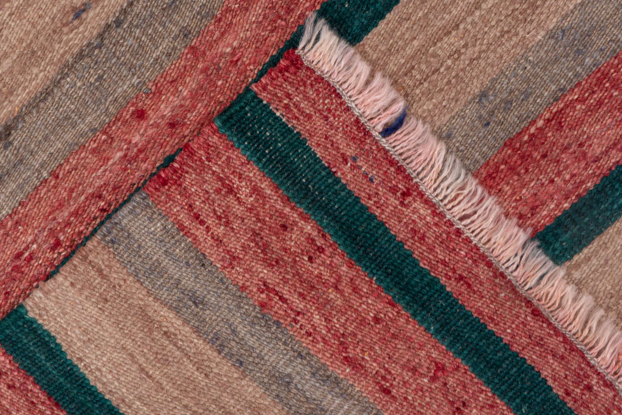 5' x 5' one-of-a-kind handmade vintage Kilim rug. Color palette: taupe, blush, rust, sage, teal, gray, beige, pink