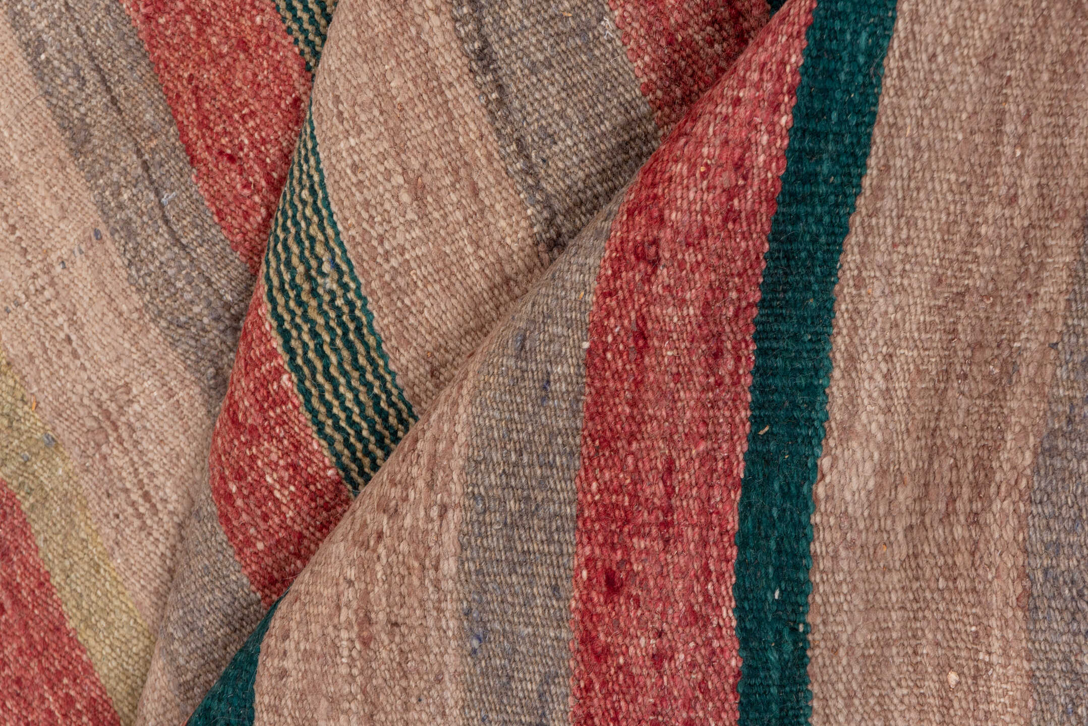 5' x 5' one-of-a-kind handmade vintage Kilim rug. Color palette: taupe, blush, rust, sage, teal, gray, beige, pink