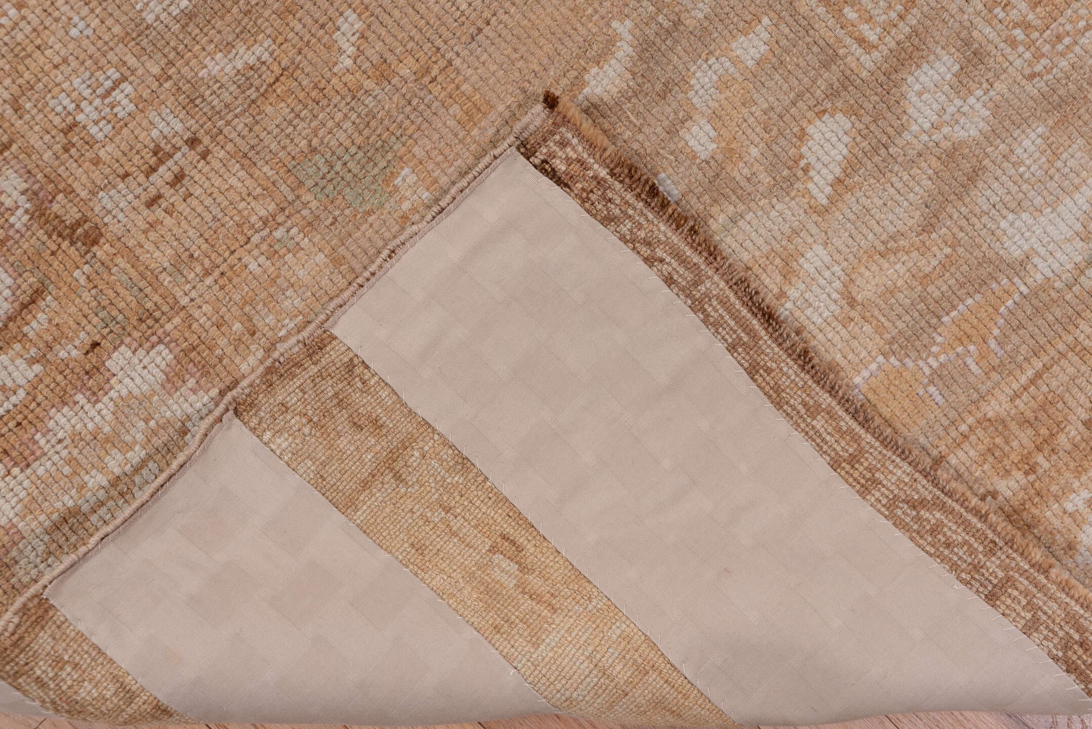 6' x 12' one-of-a-kind handmade vintage Oushak large size rug. Color palette: camel, ivory, taupe, beige, sand, light brown