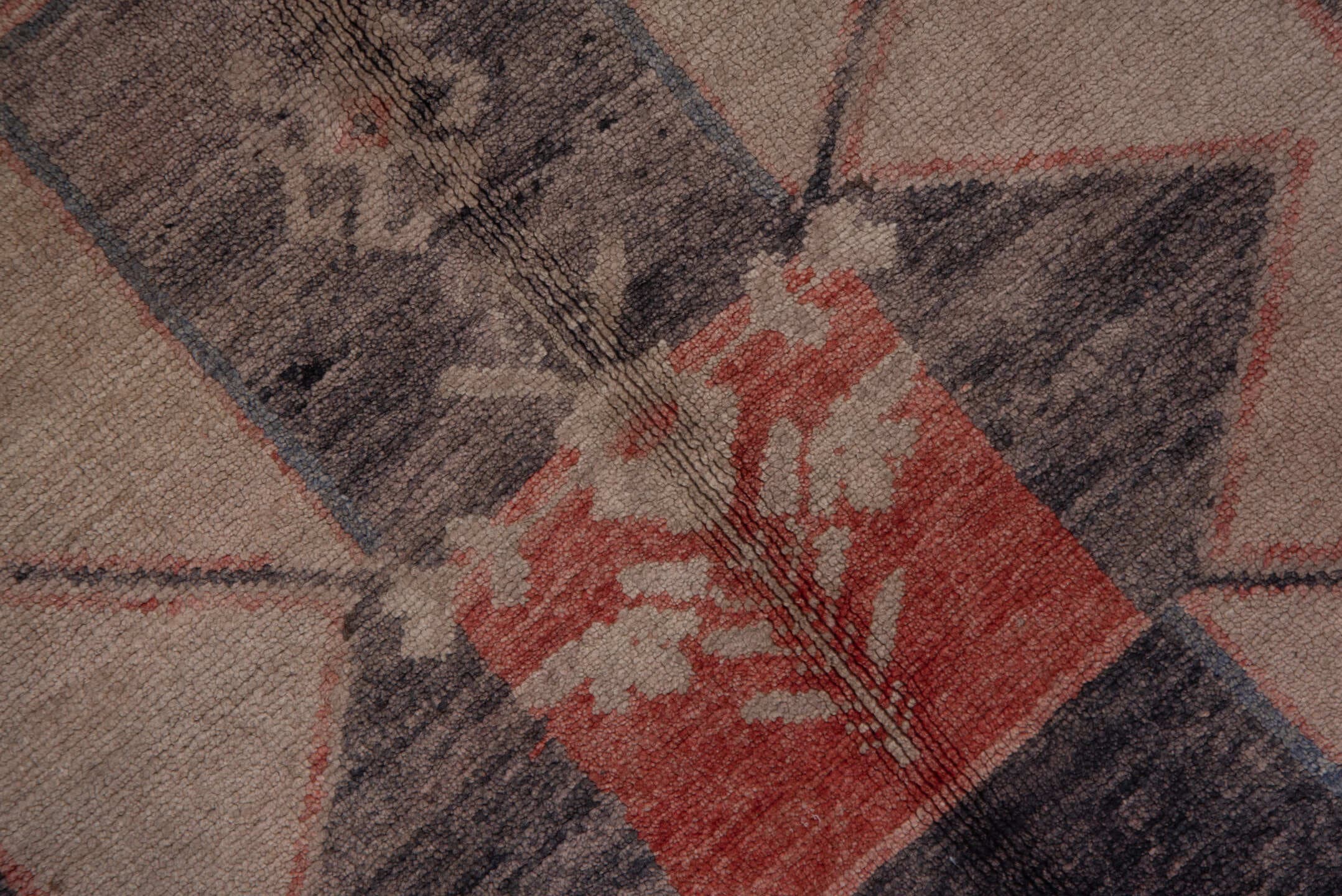 4' x 9' one-of-a-kind handmade vintage Oushak runner rug. Color palette: ivory, slate, rust, rose, charcoal, blue, gray