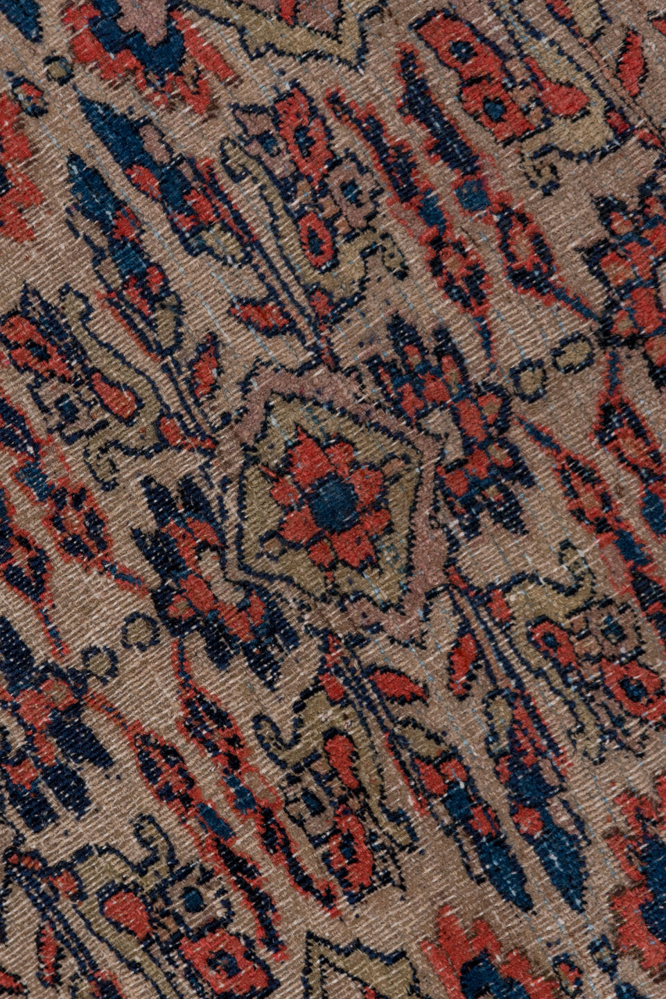 5' x 7' one-of-a-kind handmade vintage Khorassan rug. Color palette: ivory, rust, navy, slate, camel, rose, terracotta