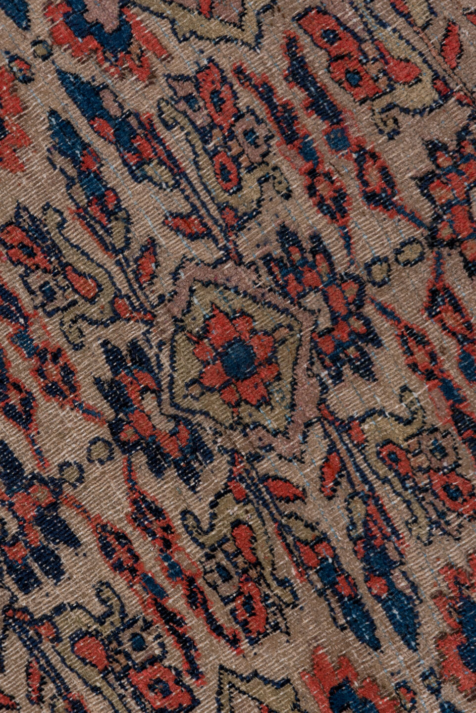 5' x 7' one-of-a-kind handmade vintage Khorassan rug. Color palette: ivory, rust, navy, slate, camel, rose, terracotta