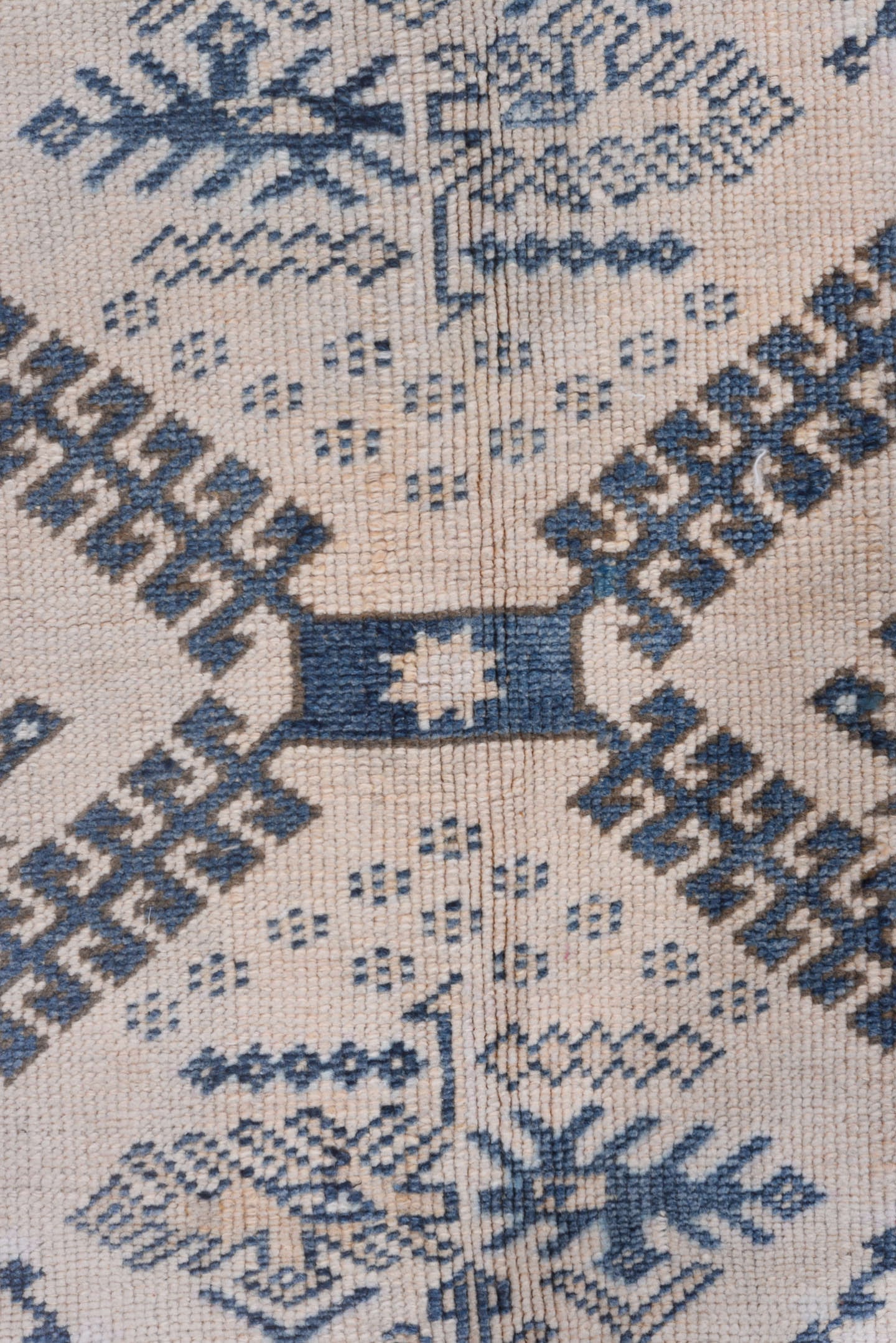 4' x 6' one-of-a-kind handmade vintage Oushak small size rug. Color palette: ivory, sky blue, slate, taupe, camel